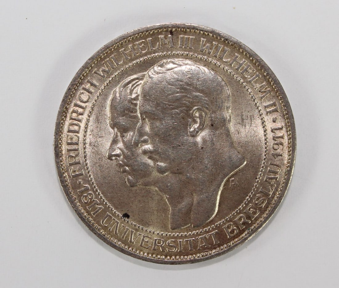 Prussia (Germany) 1911 A Silver (900) 3 Mark, Choice Uncirculated - 2