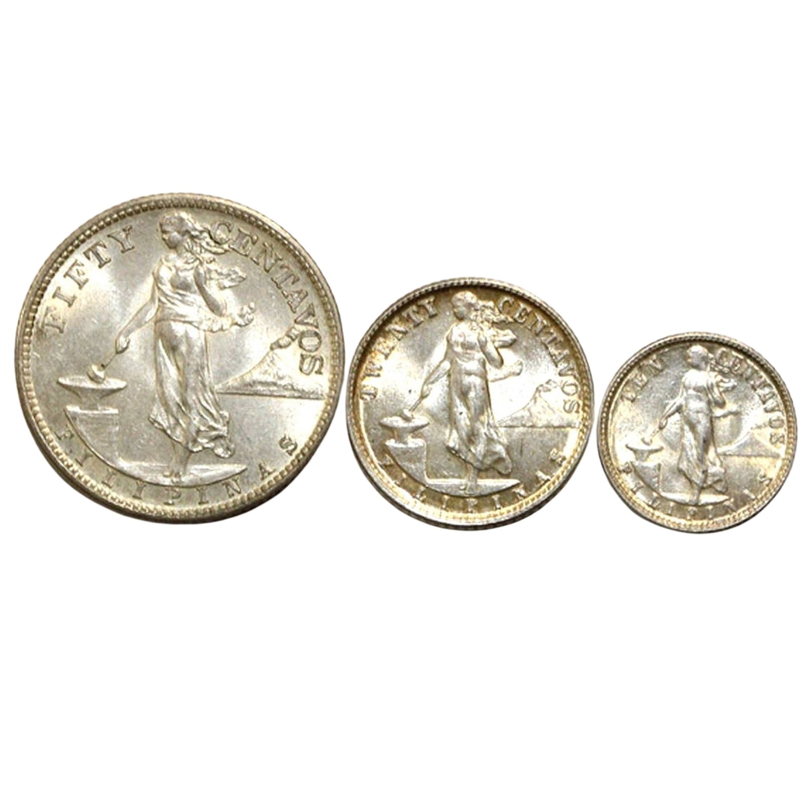 Philippines 1945 Silver (750) 10 Centavo, 20 Centavo & 50 Centavo, Brilliant Uncirculated (3 coins): WWII issue struck at the Denver Mint Size Combined ASW 0.3857 Troy oz Medium Coins, Monies & Stamps Exhibited Coins, Asia