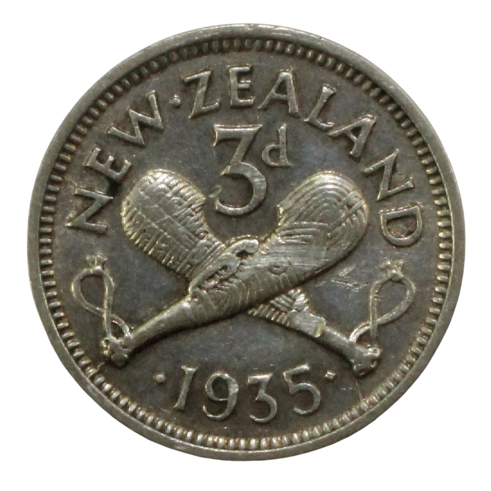 New Zealand 1935 Silver (500) Threepence, Fine (1 of 2)