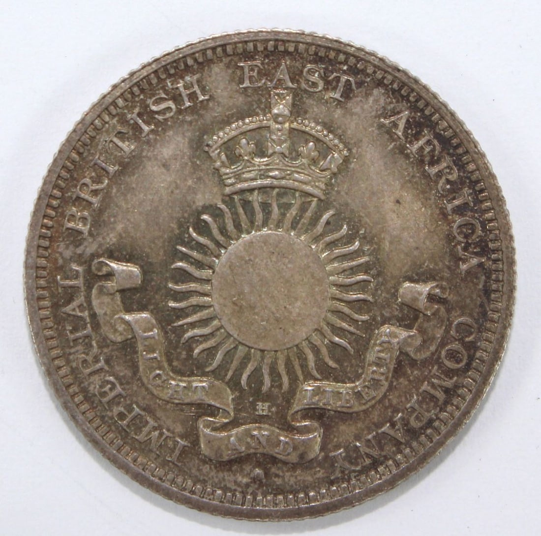 Mombasa (Kenya) 1890 H Silver Half Rupee, Gem Uncirculated - 2
