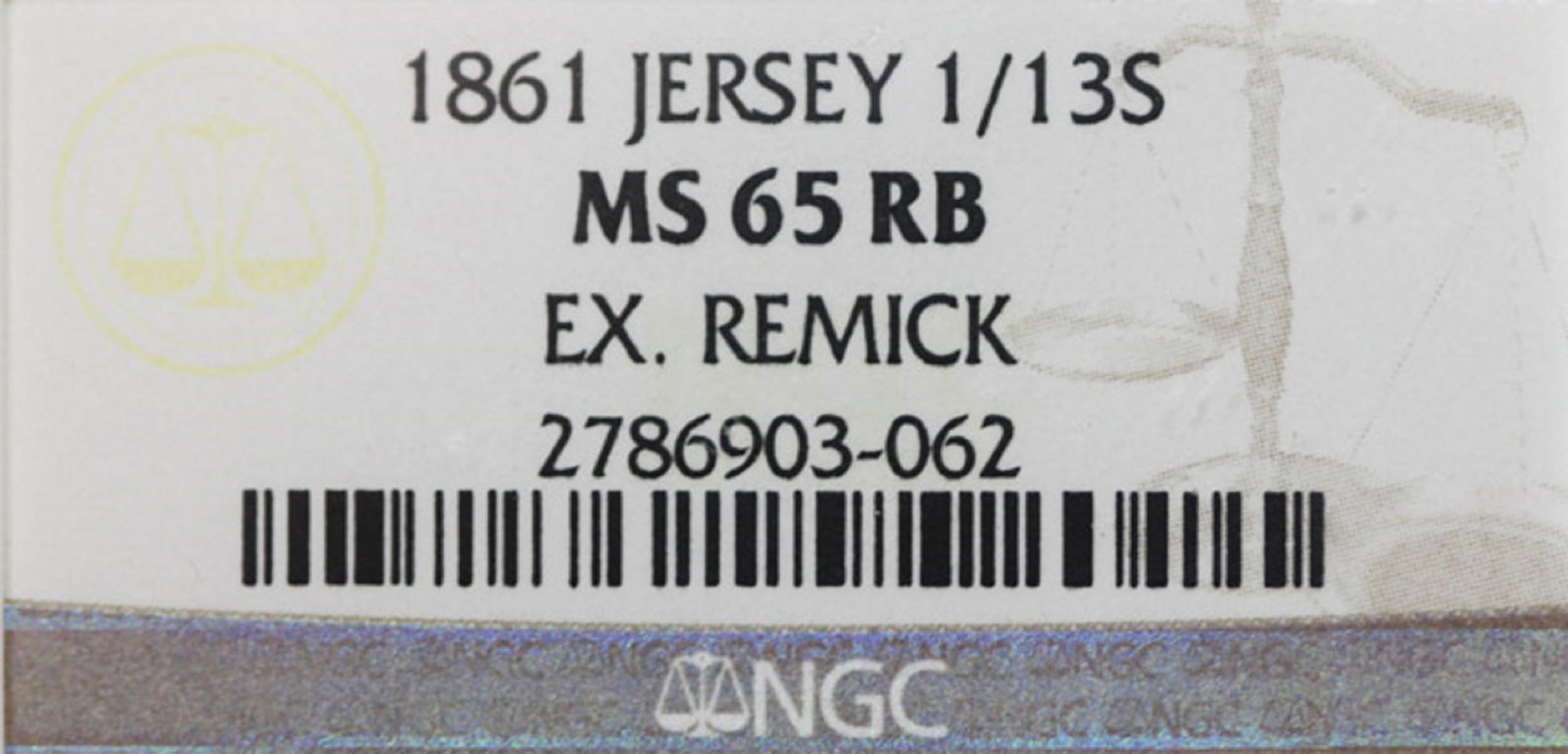 Jersey 1861 1/13 Shilling, NGC MS65 RB (1) - 3