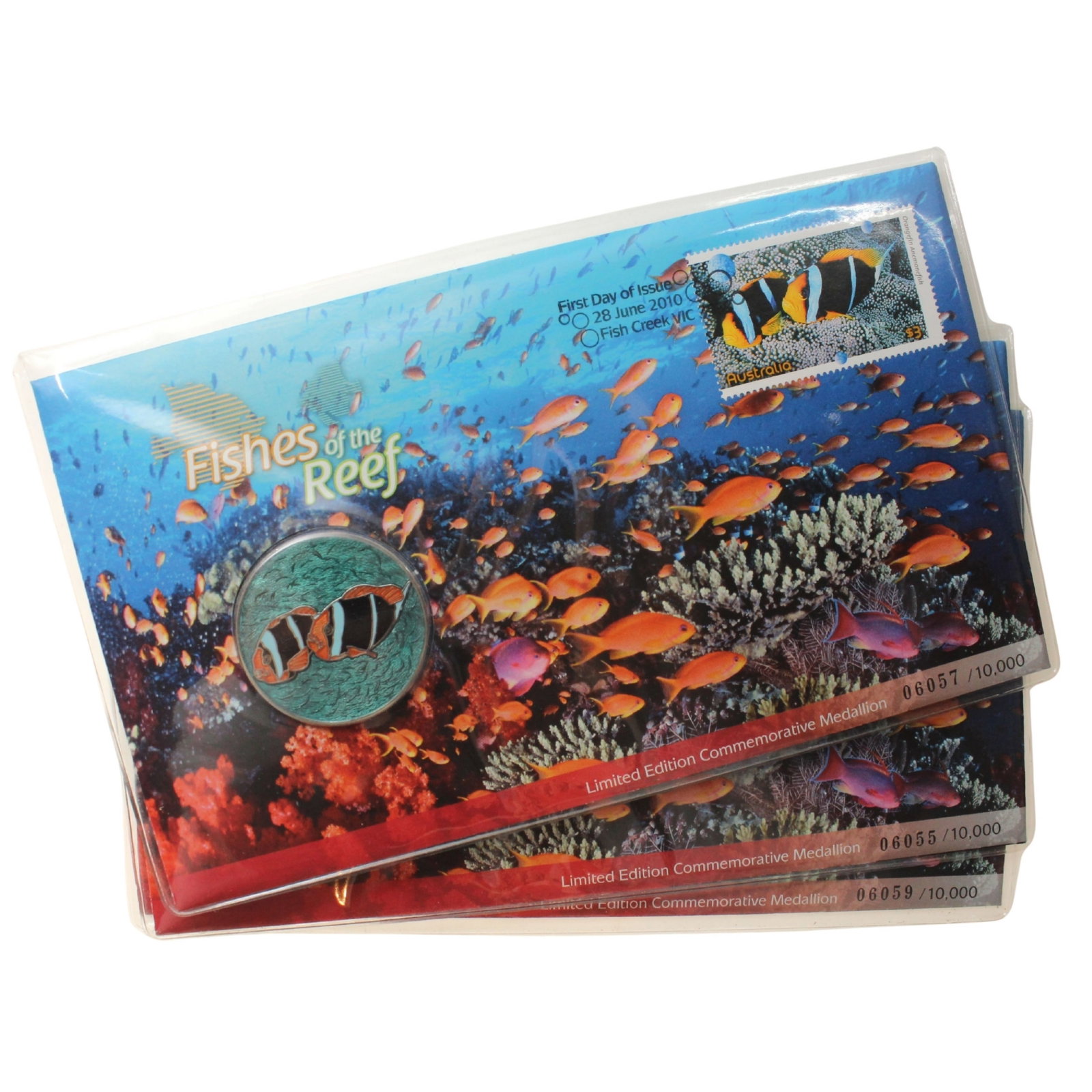 Australia 2010 'Fishes of the Reef' Medallion & Stamp Cover (3 items): . Medium Coins, Monies & Stamps Exhibited Coins, Australia & New Zealand