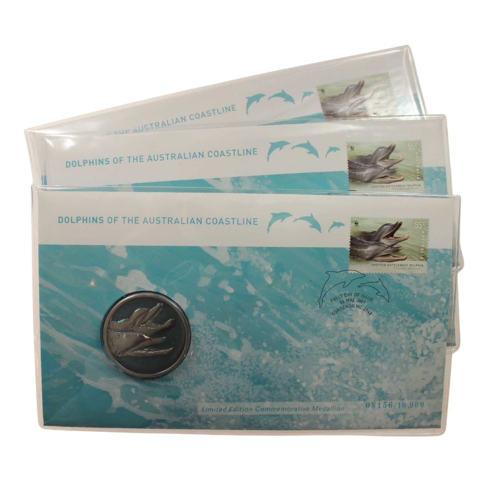 Australia 2009 'Dolphins of the Australian Coastline' Medallion & Stamp Cover (3 items): .MediumMedals, CommemorativeExhibitedMedals & Medallions