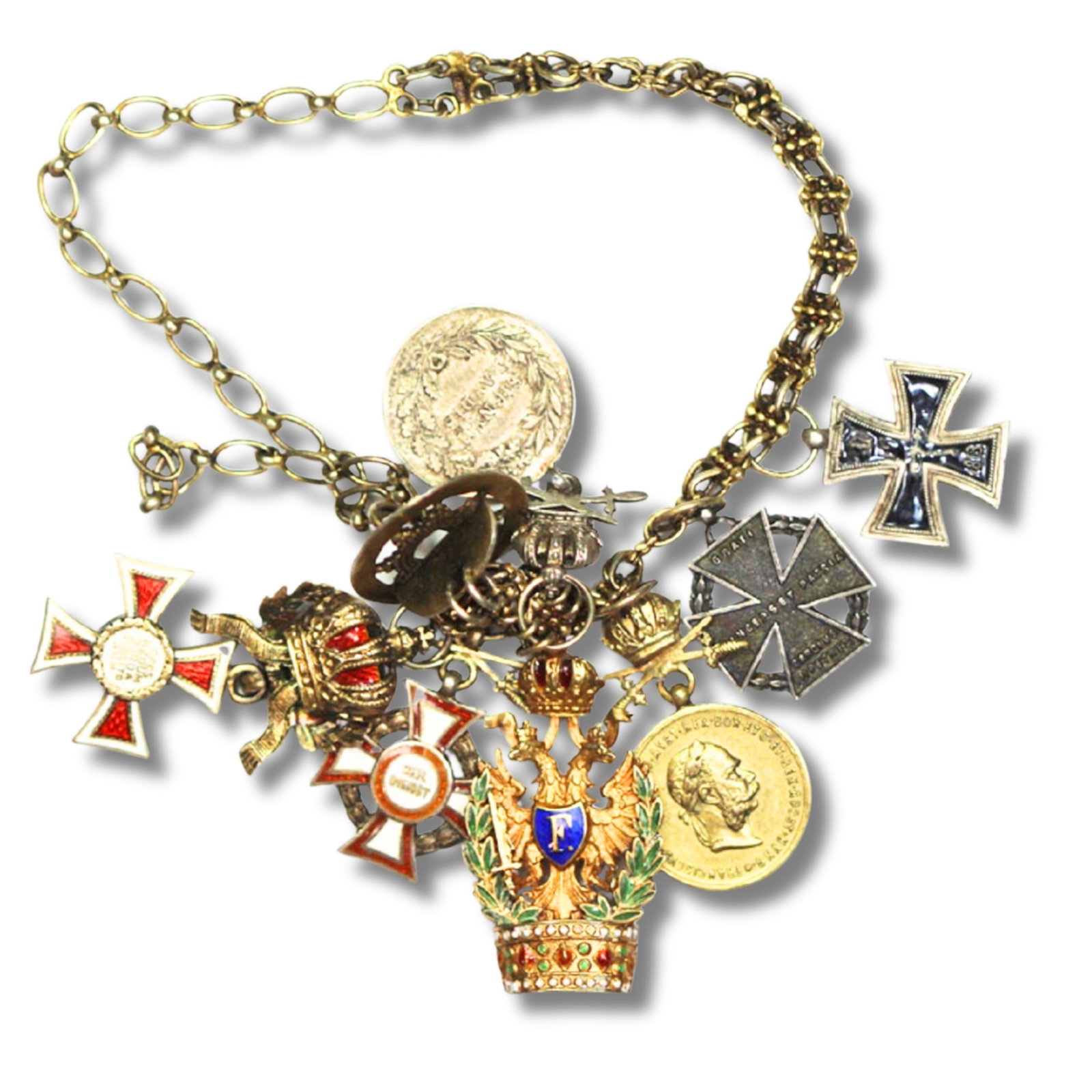Austro-Hungarian Military Miniature Medals in Silver, Gold & Base Metal on Gilded Silver Chain (1 of 2)