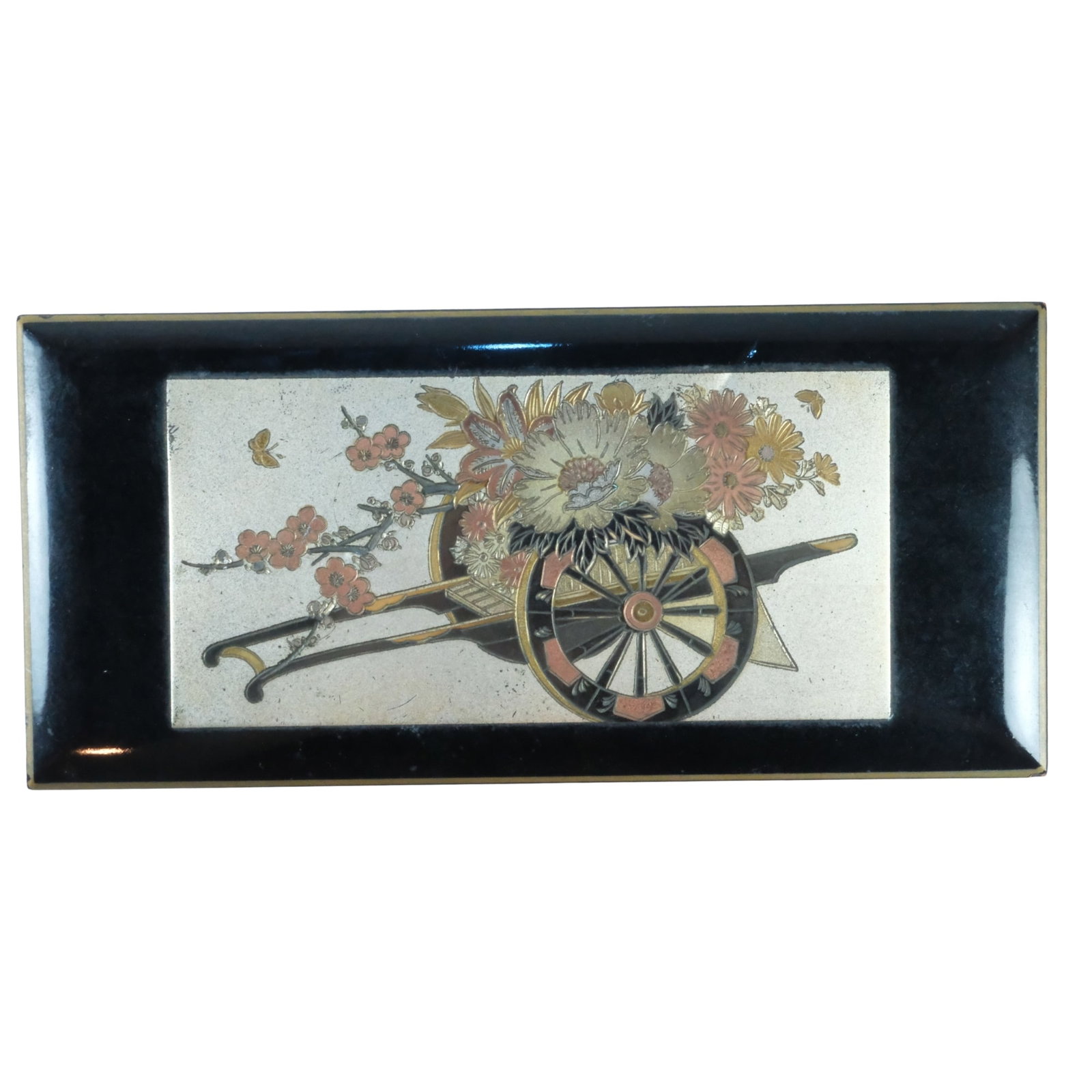 Modern Japanese Black Lacquer Jewellery Music Box: Plays Anniversary Waltz Size 18x8.5x7cms