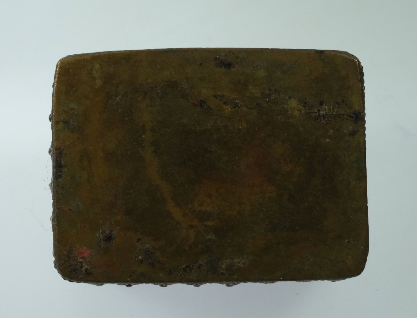 Small Elaborate Brass Jewellery Box box with Blue Stone insert in Lid - 4