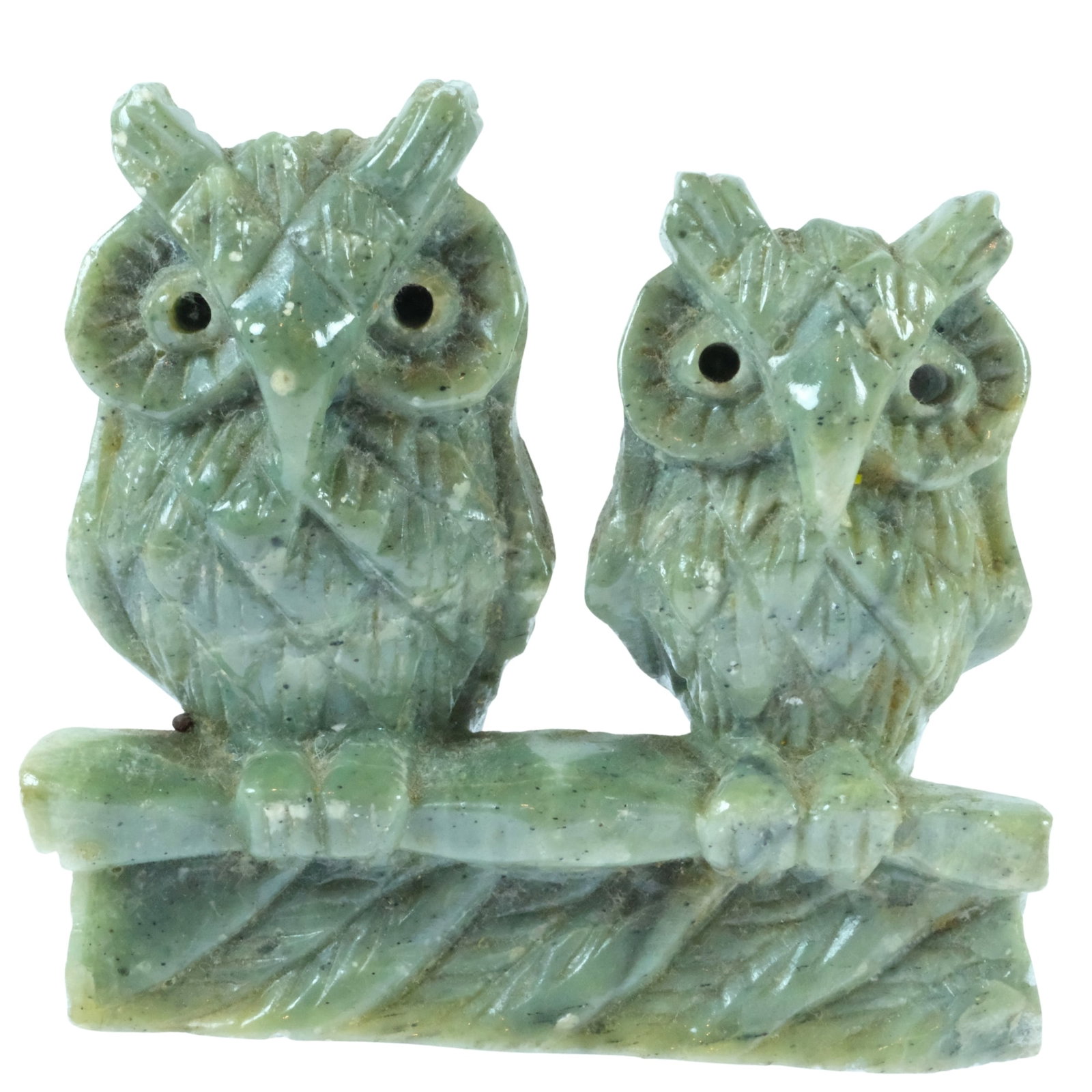 Nephrite Jade Ornament of Owls Perching: .SizeStands 8cms