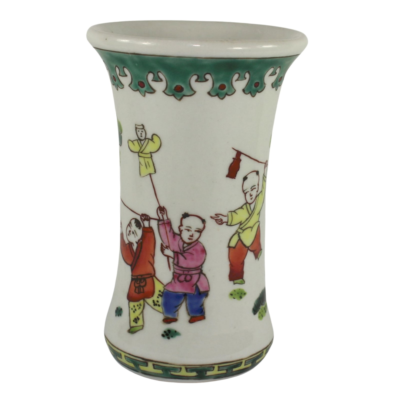 Chinese Hand-painted Vase decorated with Kite-flying Children: .SizeStands 13cmsMediumChineseExhibitedVases