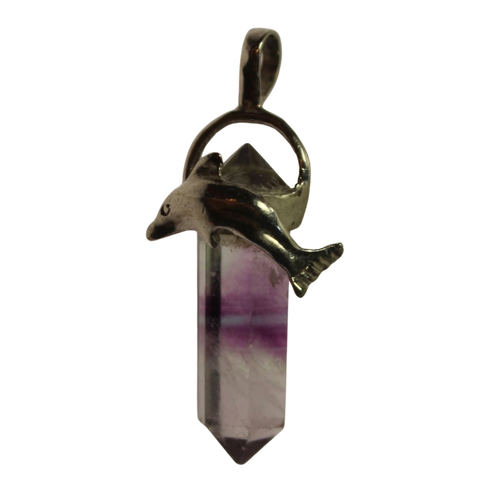 Aquatic-themed Crystalline Amethyst Pendant in Sterling (925) Silver Mount: Crystal displays horizontal purple colour bandingSizeHangs 3.3cmMediumNecklaces & Pendants
