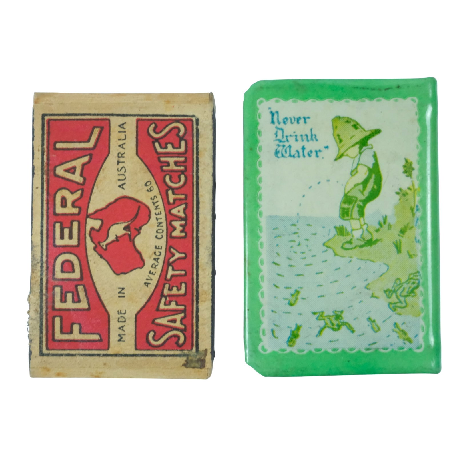 Matchbox Holder with Comical 'Never Drink Water' motto on front (1 of 8)
