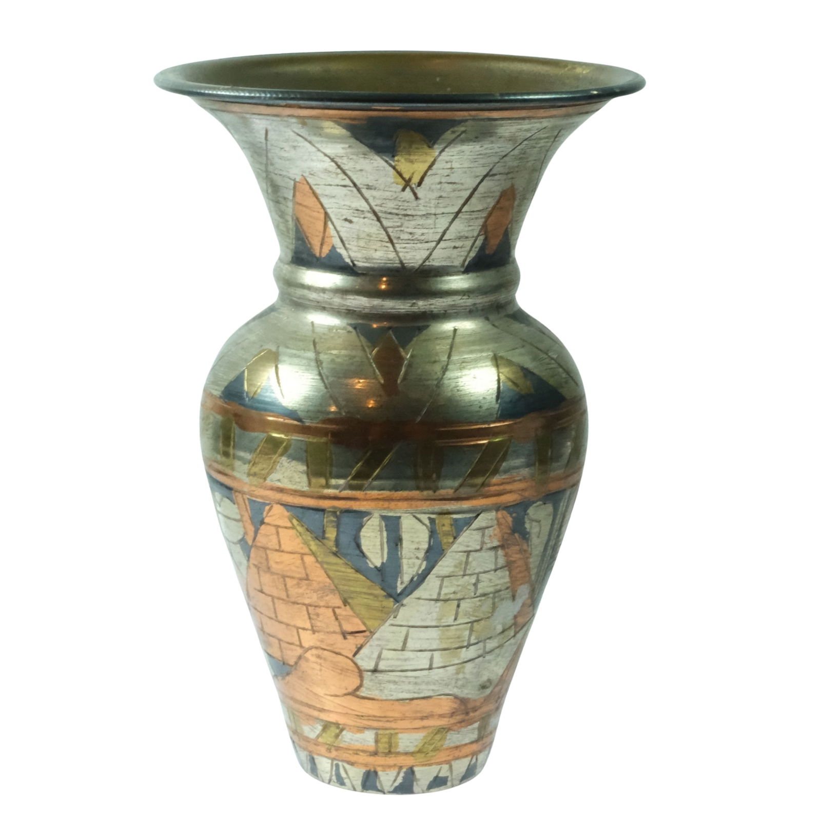 Egyptian Brass Vase with Coloured Ancient motifs (1 of 5)