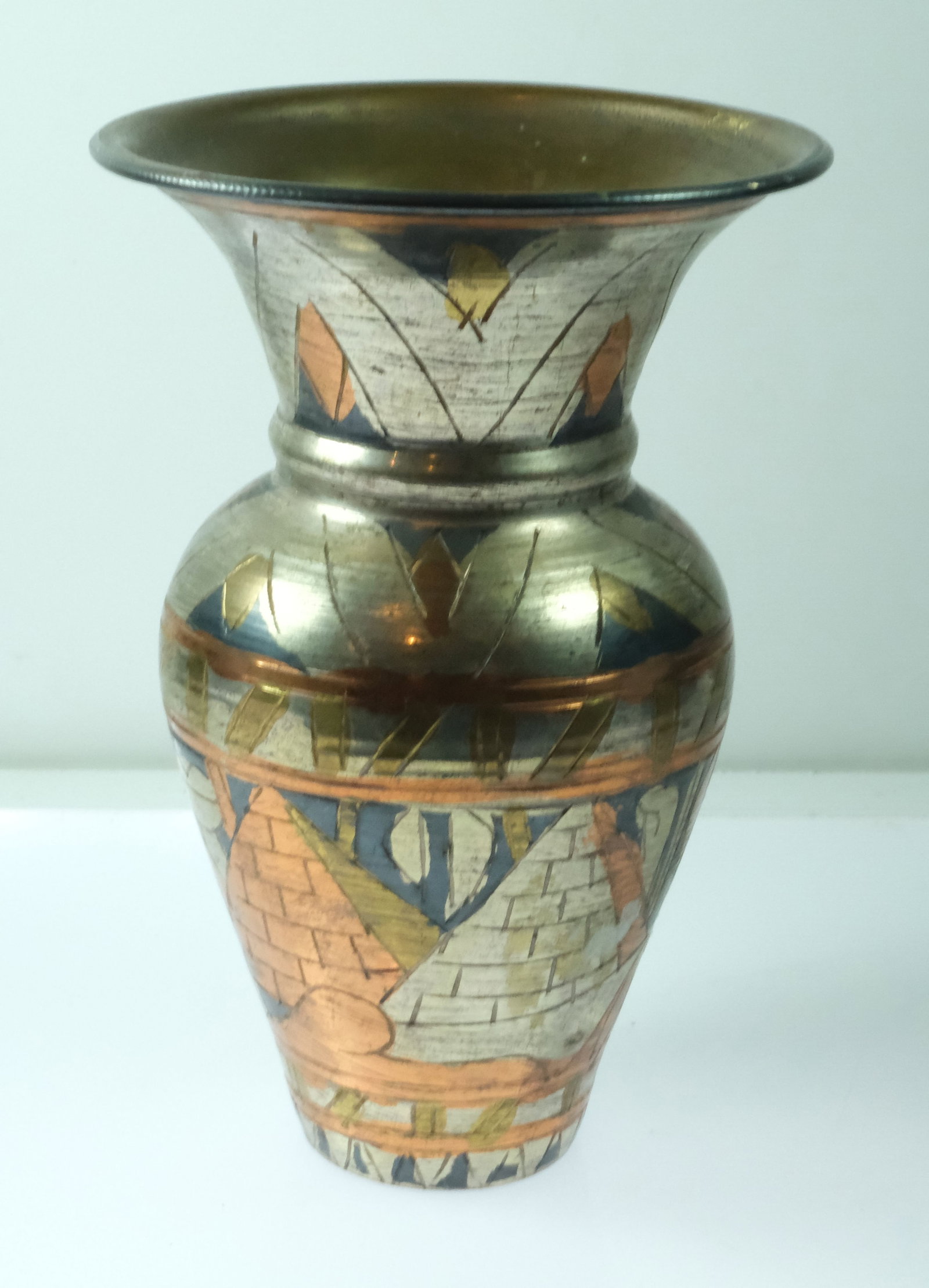 Egyptian Brass Vase with Coloured Ancient motifs - 2