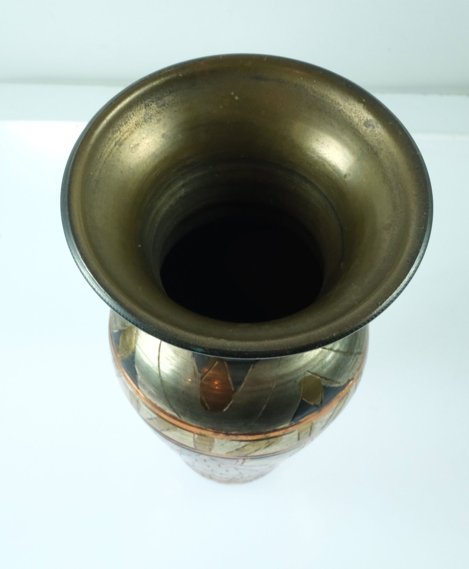 Egyptian Brass Vase with Coloured Ancient motifs - 5