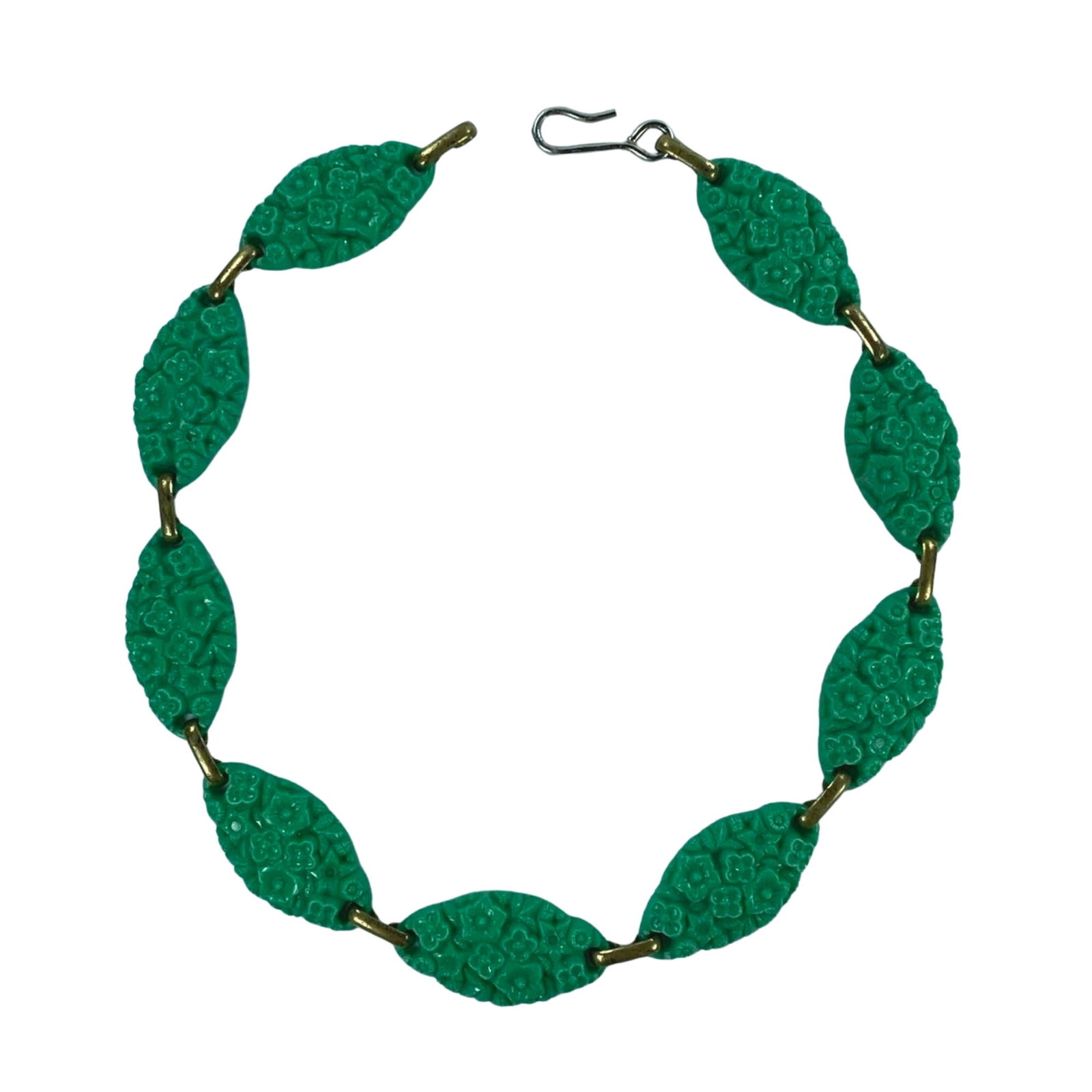 Vintage Green Floral Motif Bakelite Choker Necklace: . Size Total Weight 14 gms : Length 37.5cms Medium Necklaces & Pendants