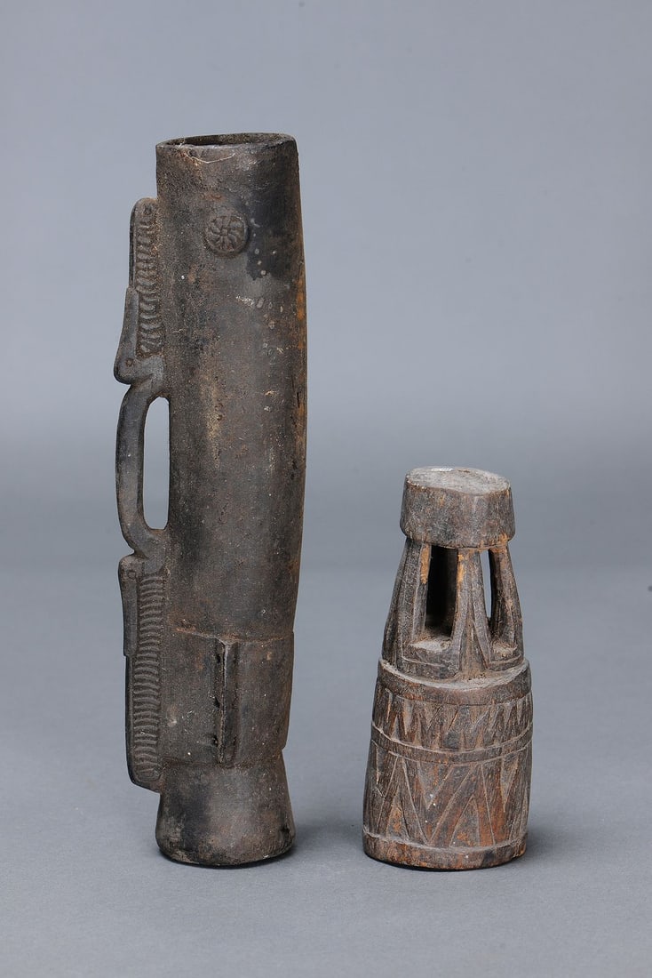 MASSIM FINGER-DRUM AND SEPIK BETEL-NUT MORTAR, PAPUA NEW GUINEA (2 items) (1 of 4)