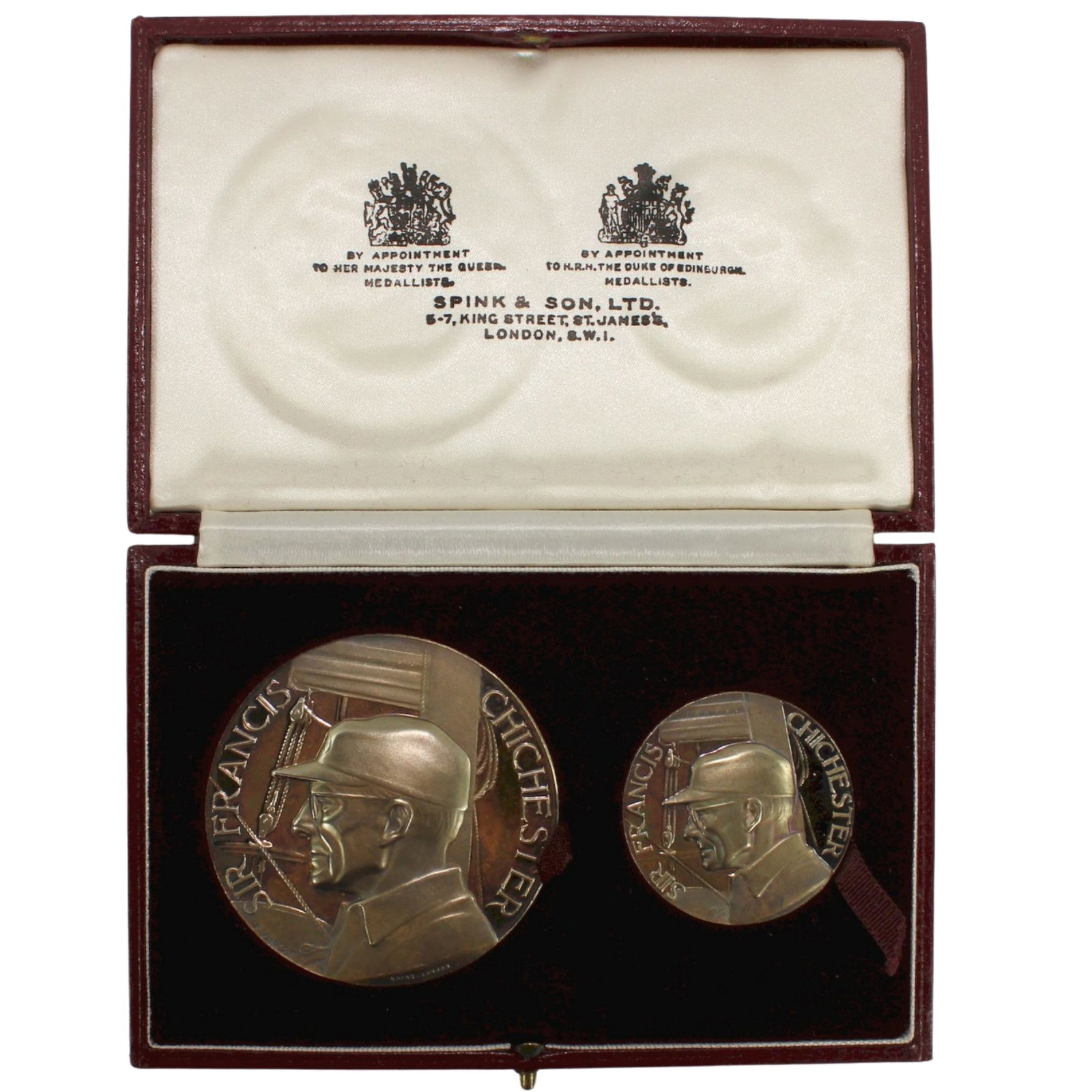 Great Britain 1966-7 'Sir Francis Chichester - Gipsy Moth IV' Silver Medal Pair, FDC: Marked Silver (Tests 925). No. 138SizeDimensions 57mm & 38mm : Combined weight 104.71gmsMediumMedals, Commemorative