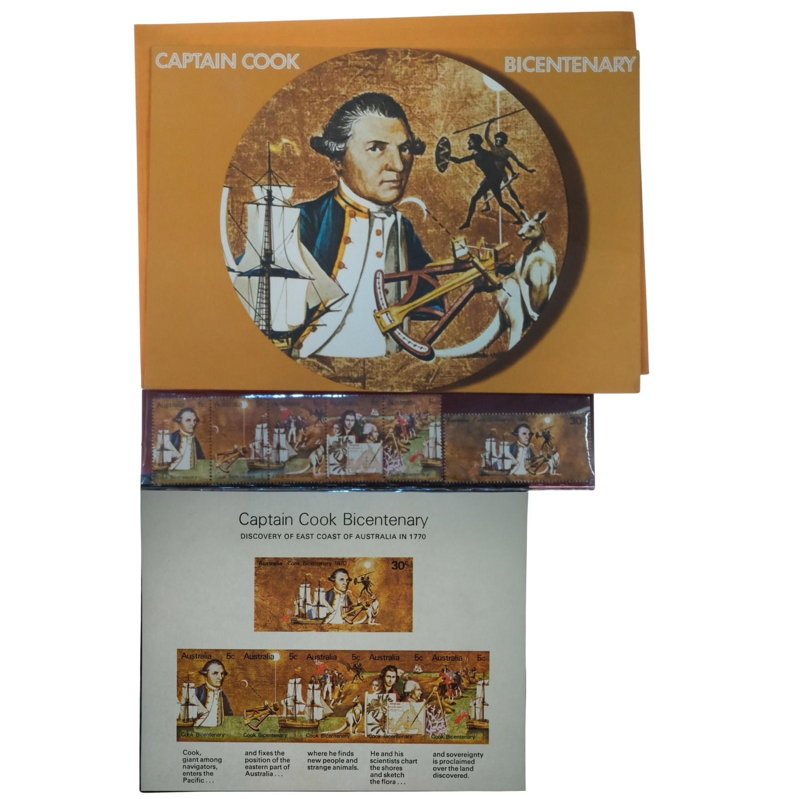 Australia 1970 'Captain Cook Bicentenary' Stamp Pack, Mint: As issued Medium Coins, Monies & Stamps Exhibited Paper Money, Australia & New Zealand