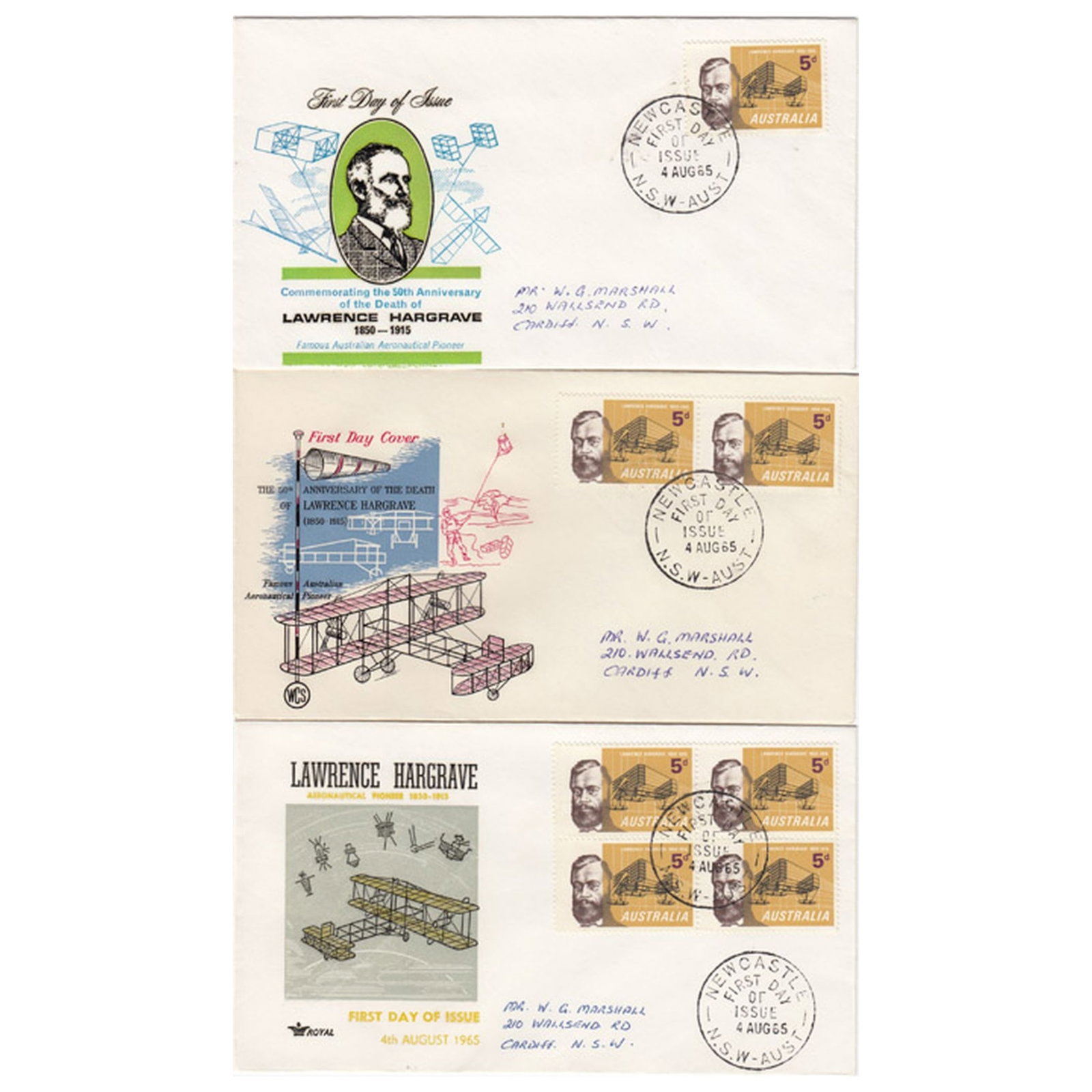 Australia 1965 First Day Stamp Covers, used (3 different) (1 of 2)