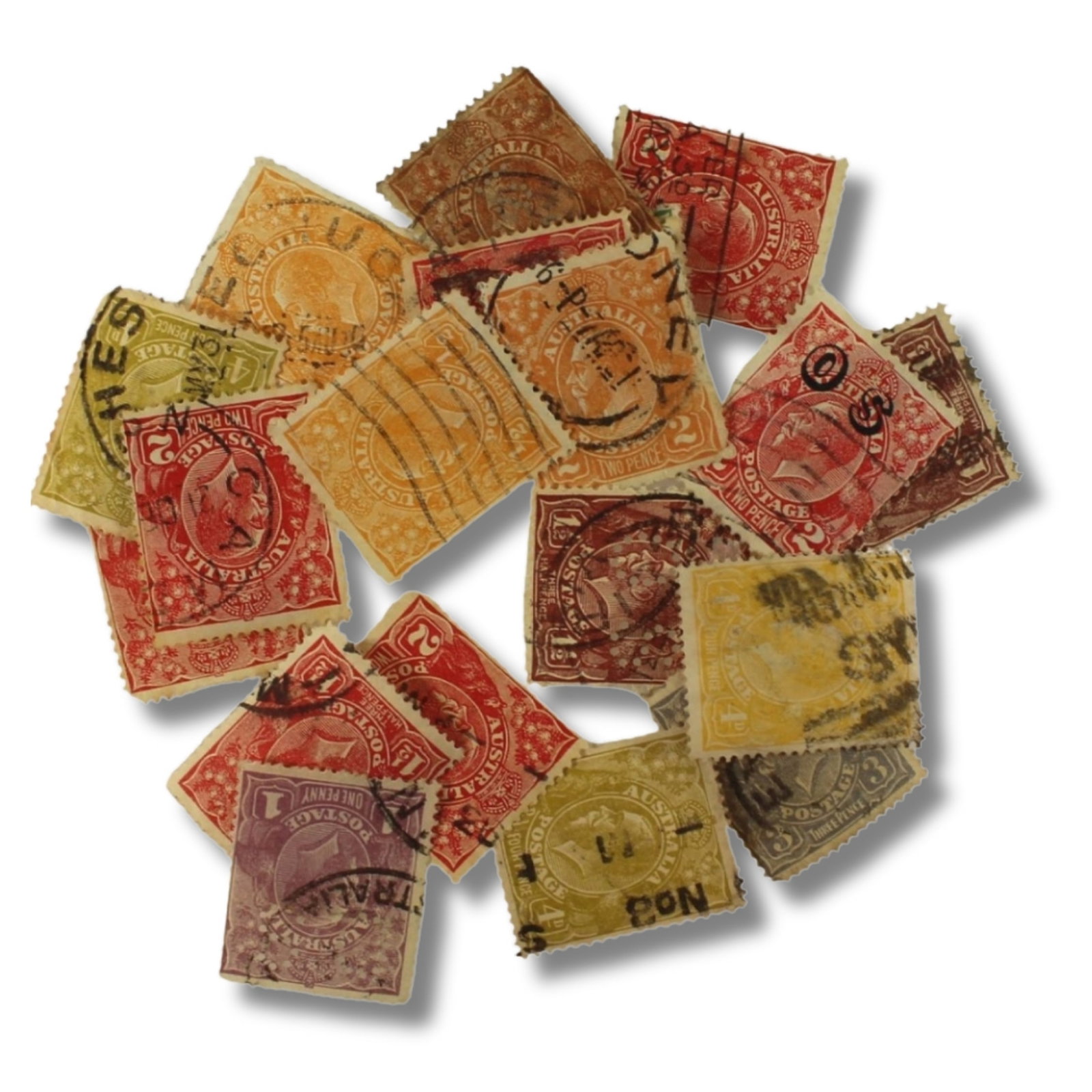 Australia 1931 - 36 Mixed lot of KGV issues, used (20 stamps): Hinge evident to some Medium Coins, Monies & Stamps