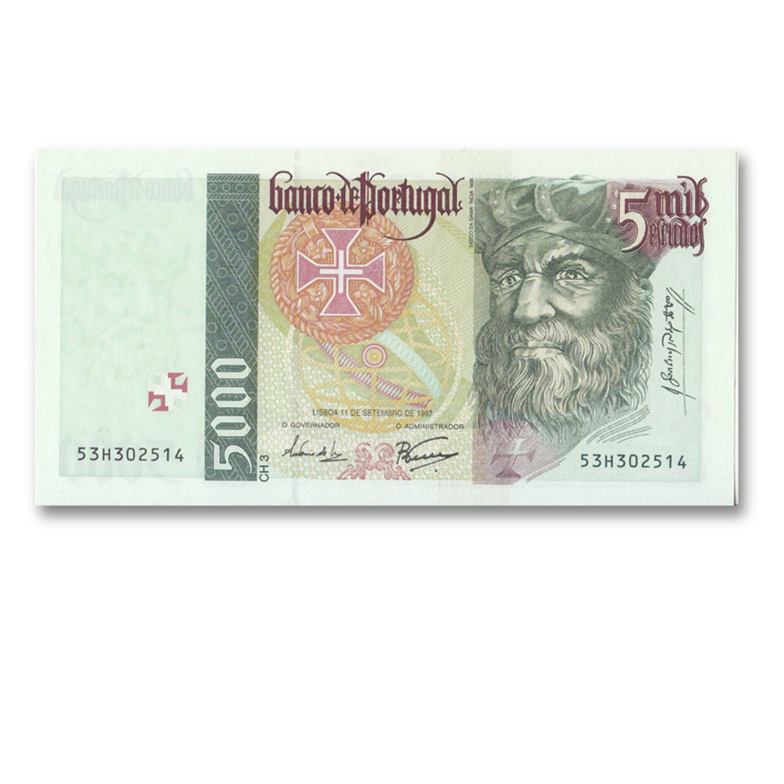 Portugal '11 September 1997' 5,000 Escudos, Uncirculated OPQ: Pick# 190c : Serial# 53H302514 Condition O(riginal) P(aper) Q(uality) Medium Coins, Monies & Stamps Exhibited Paper Money, Europe
