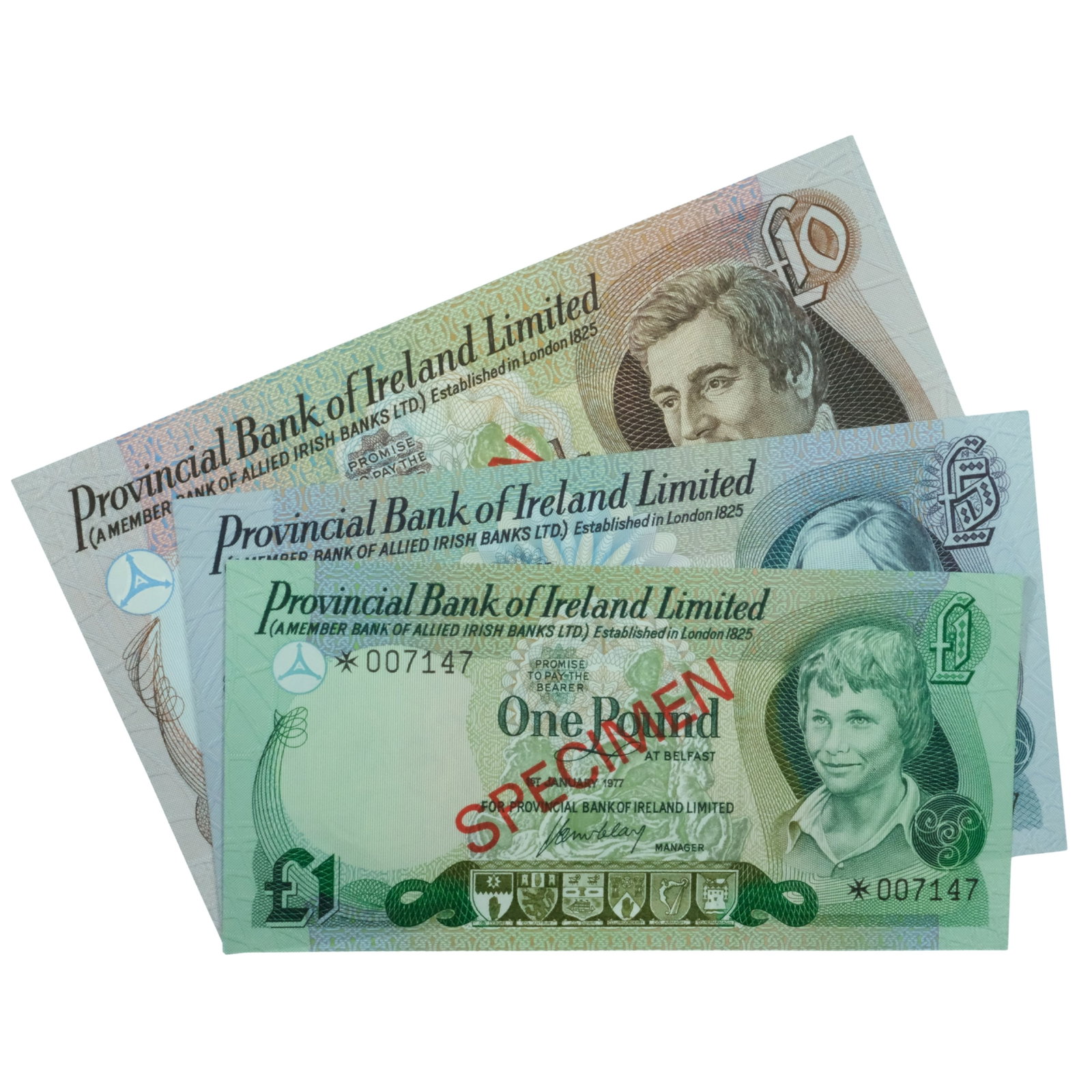 Northern Ireland Provincial Bank of Ireland Limited 'McClay' 'Specimen' £1, £5, £10 (: Pick# CS2 : Serial# *00717