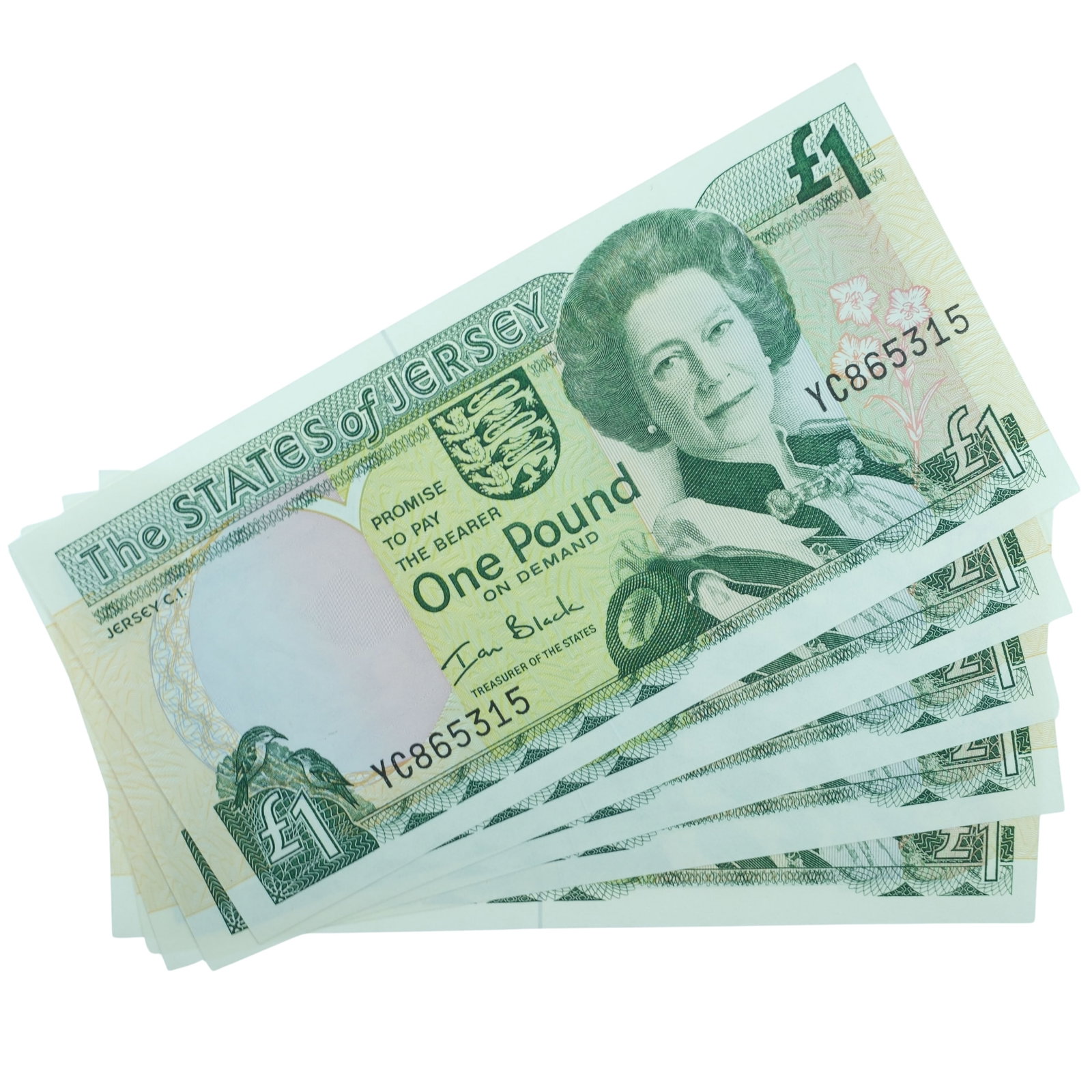 Jersey 'Black' £1 (2000), Uncirculated OPQ (Consecutive Run of 5): Pick# 26 : Serial# YC 865315-9 Condition O(riginal) P(aper) Q(uality)