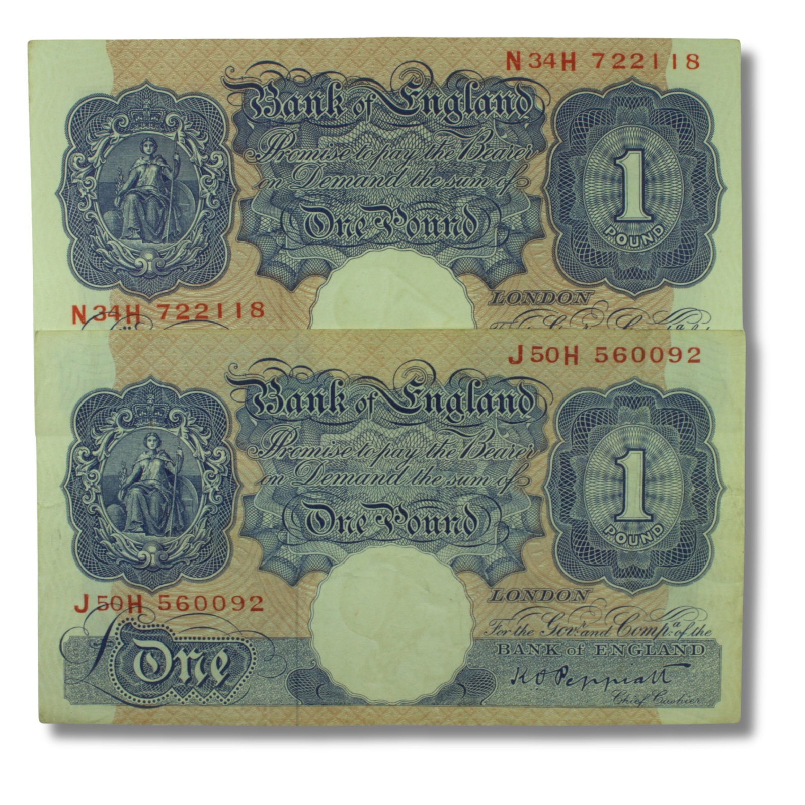 Great Britain 'Peppiatt' £1 (1940-48), about Extremely Fine or better (2 Notes) (1 of 2)