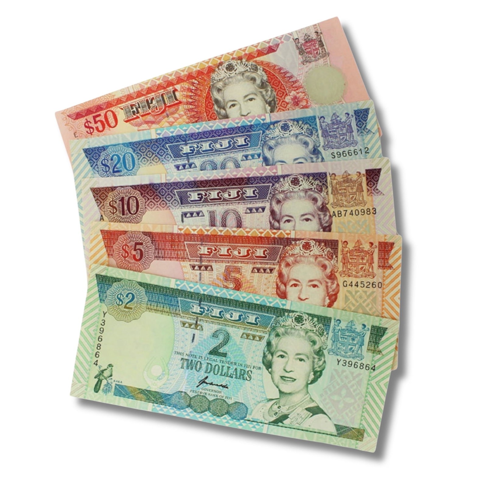 Fiji $2, $5, $10, $20 & $50 (1995-96), Uncirculated OPQ (Matched signature Set of 5) (1 of 2)