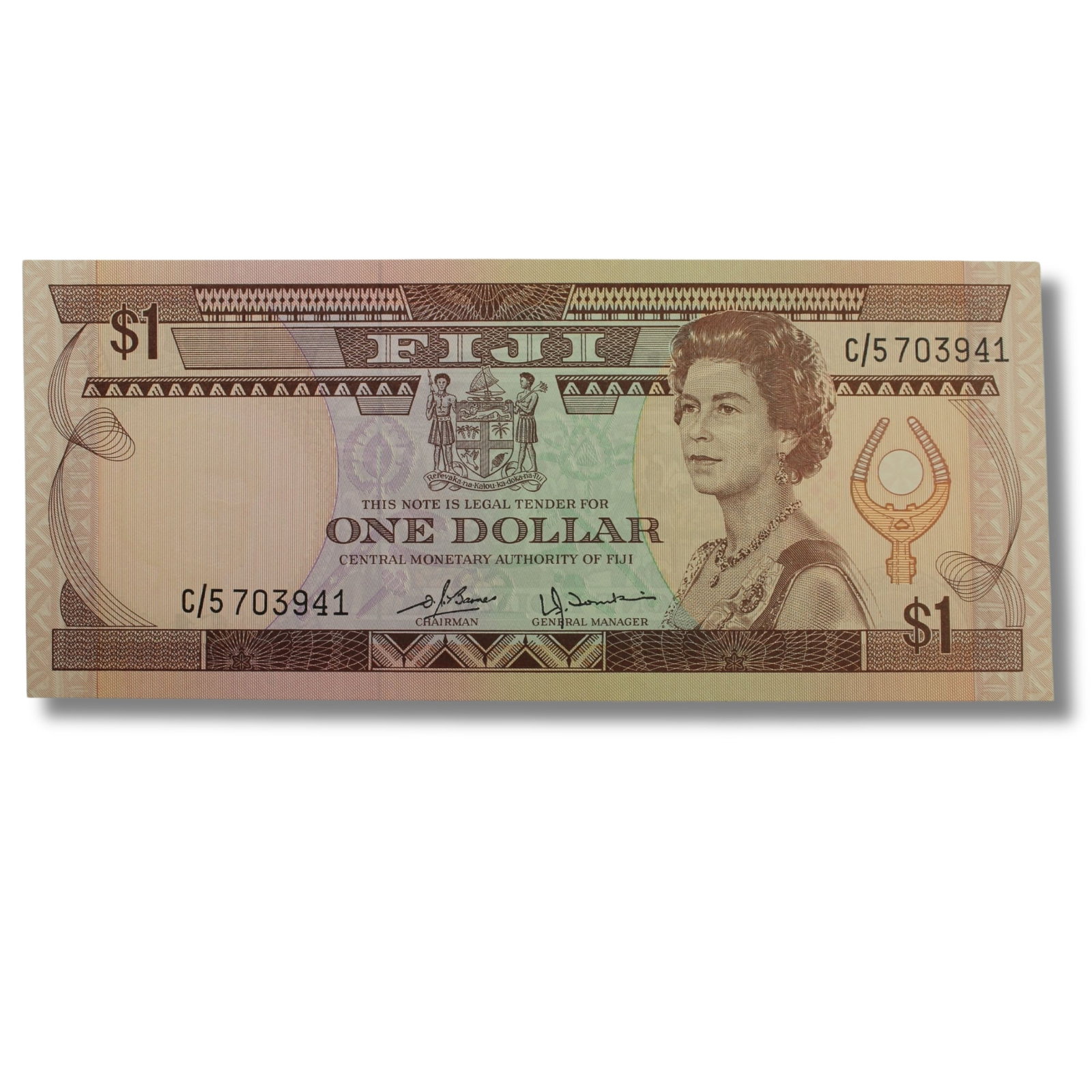 Fiji 'Barnes - Tomkins' $1 (ND 1980), Uncirculated OPQ (1 of 2)