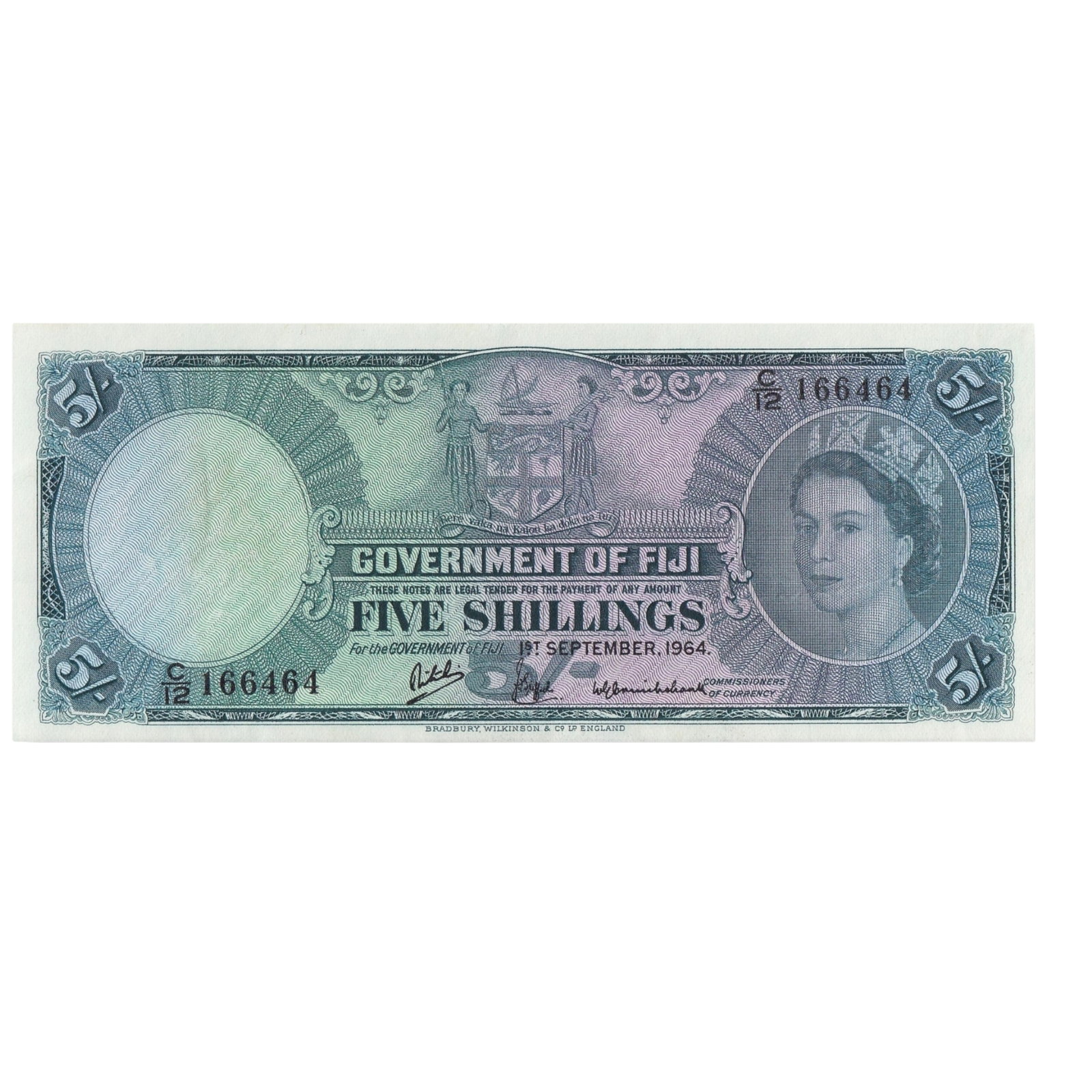 Fiji '1st September 1964' 5/-, virtually Uncirculated OPQ (1 of 2)