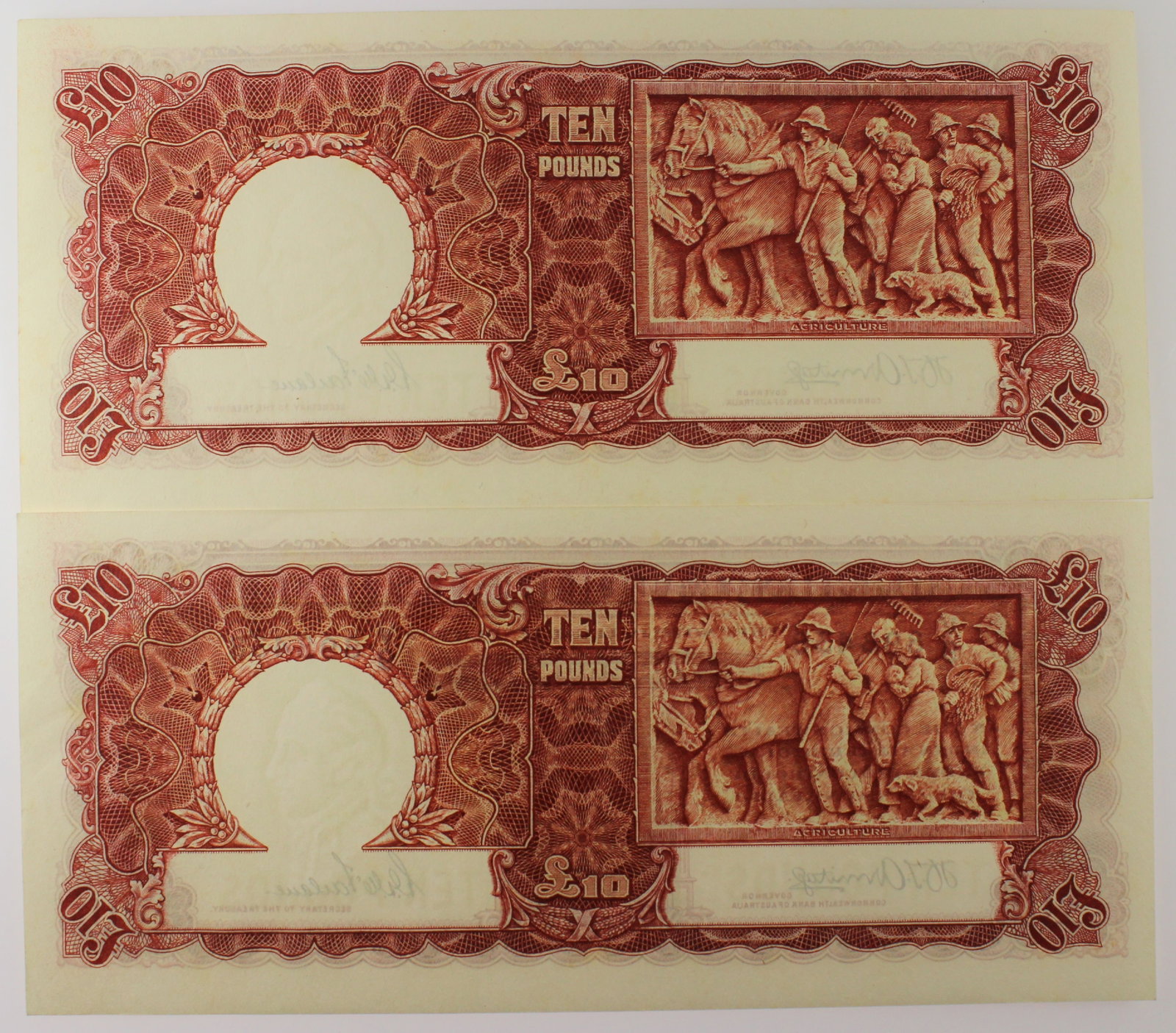 Australia 'Armitage - McFarlane' £10's (1943), Uncirculated OPQ (Consecutive Pair) - 2