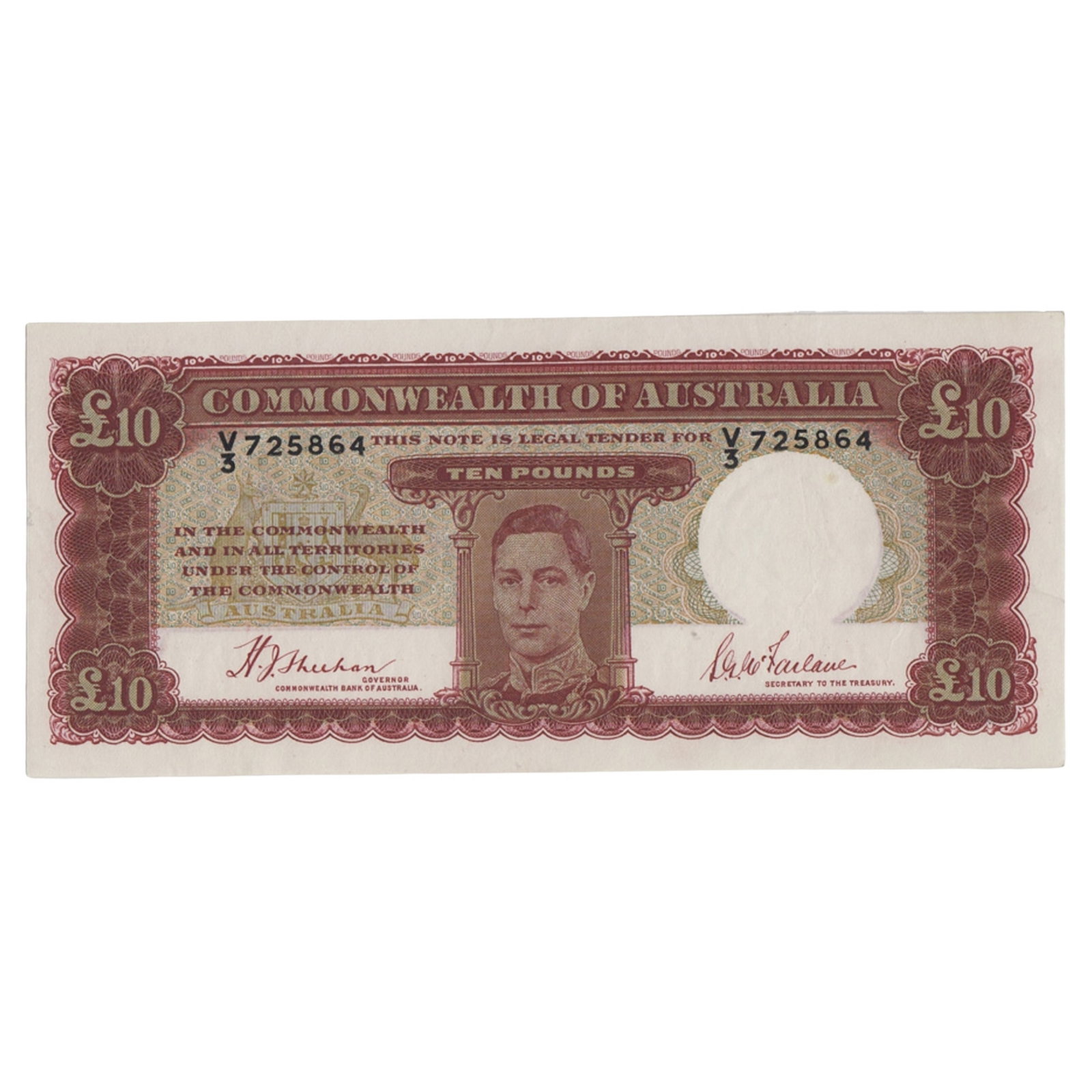 Australia 'Sheehan - McFarlane' V3 - First Prefix £10 (1940), virtually Uncirculated (1 of 2)