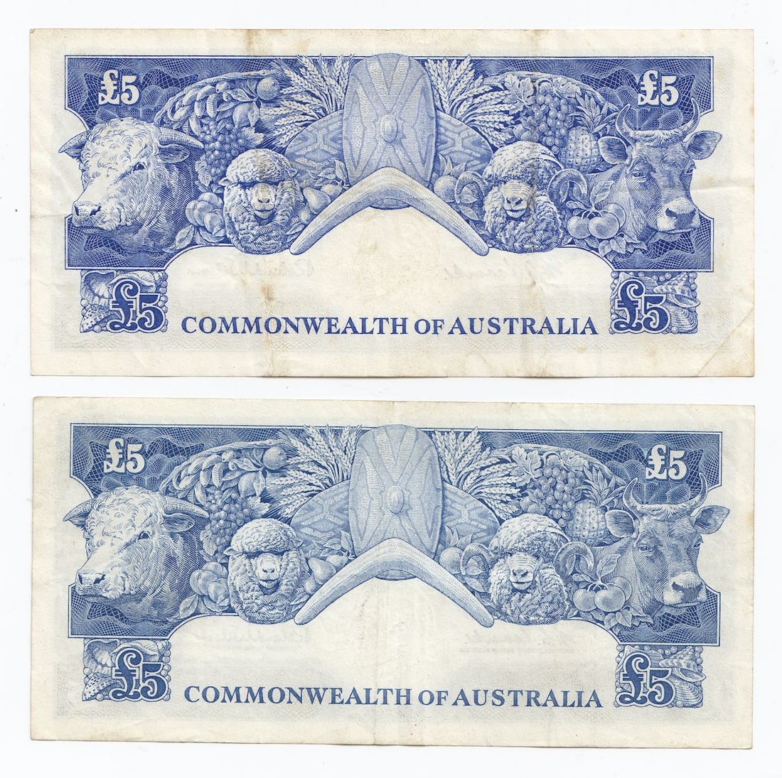 Australia 'Coombs - Wilson' Commonwealth & Reserve £5, Crisp good Very Fine (2 notes) - 2