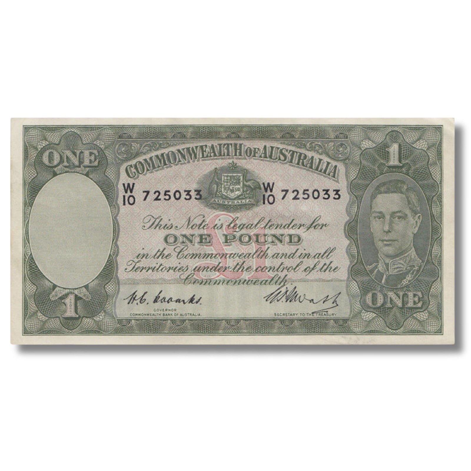 Australia 'Coombs - Watt' £1 (1949), virtually Uncirculated OPQ: Renniks# 31 : Serial# W10 725033 Condition (O)riginal (P)aper (Q)uality. Lightly handled Medium Coins, Monies & Stamps Exhibited Paper Money, Australia & New Zealand