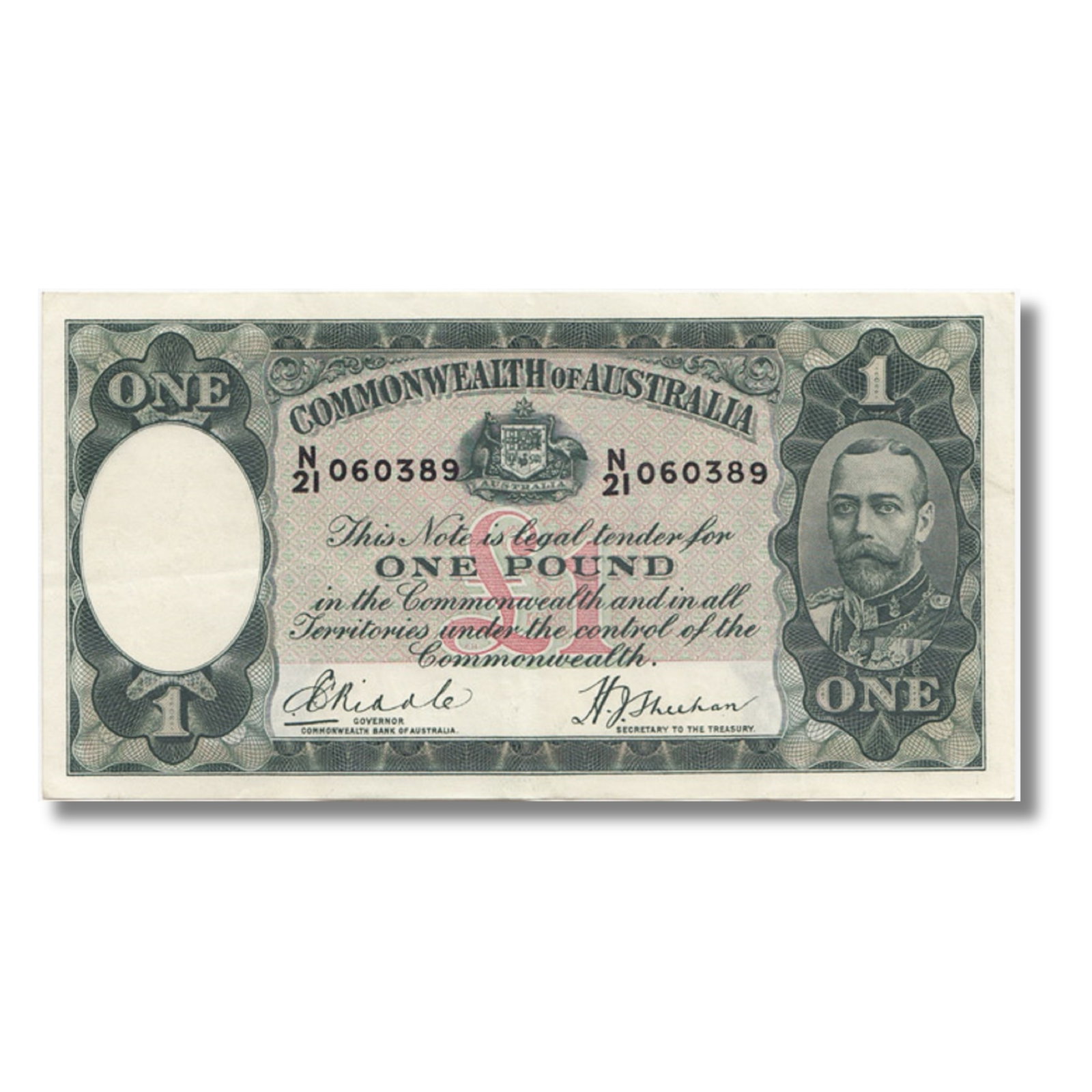 Australia 'Riddle - Sheehan' £1 (1933), good Extremely Fine OPQ: Renniks# 28 : Serial# N/21 060389 Condition (O)riginal (P)aper (Q)uality. Three light bends Medium Coins, Monies & Stamps Literature This issue features Edward VIII in the watermark Exhibited Paper