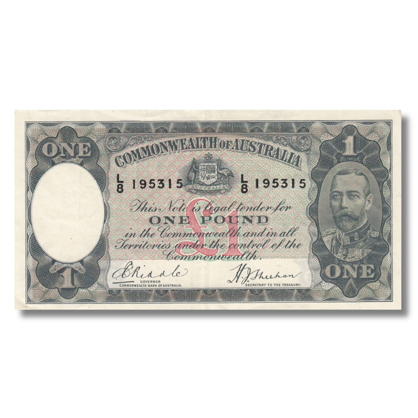 Australia 'Riddle - Sheehan' £1 (1933), about Extremely Fine OPQ: Renniks# 28 : Serial# L/8 195315 Condition (O)riginal (P)aper (Q)uality Medium Coins, Monies & Stamps Exhibited Paper Money, Australia & New Zealand