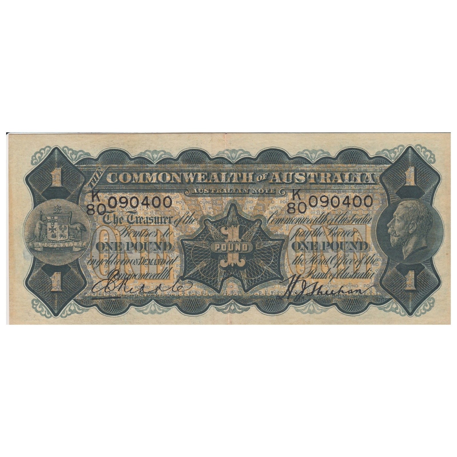 Australia 'Riddle - Sheehan' Thick Signature £1 (1932), good Extremely Fine OPQ: Renniks# 27a : Serial# K/80 090400. Rare variety in grade Condition O(riginal) P(aper) Q(uality) Light staining to edge. Medium Coins, Monies & Stamps Exhibited Paper Money, Australia & New Zealan