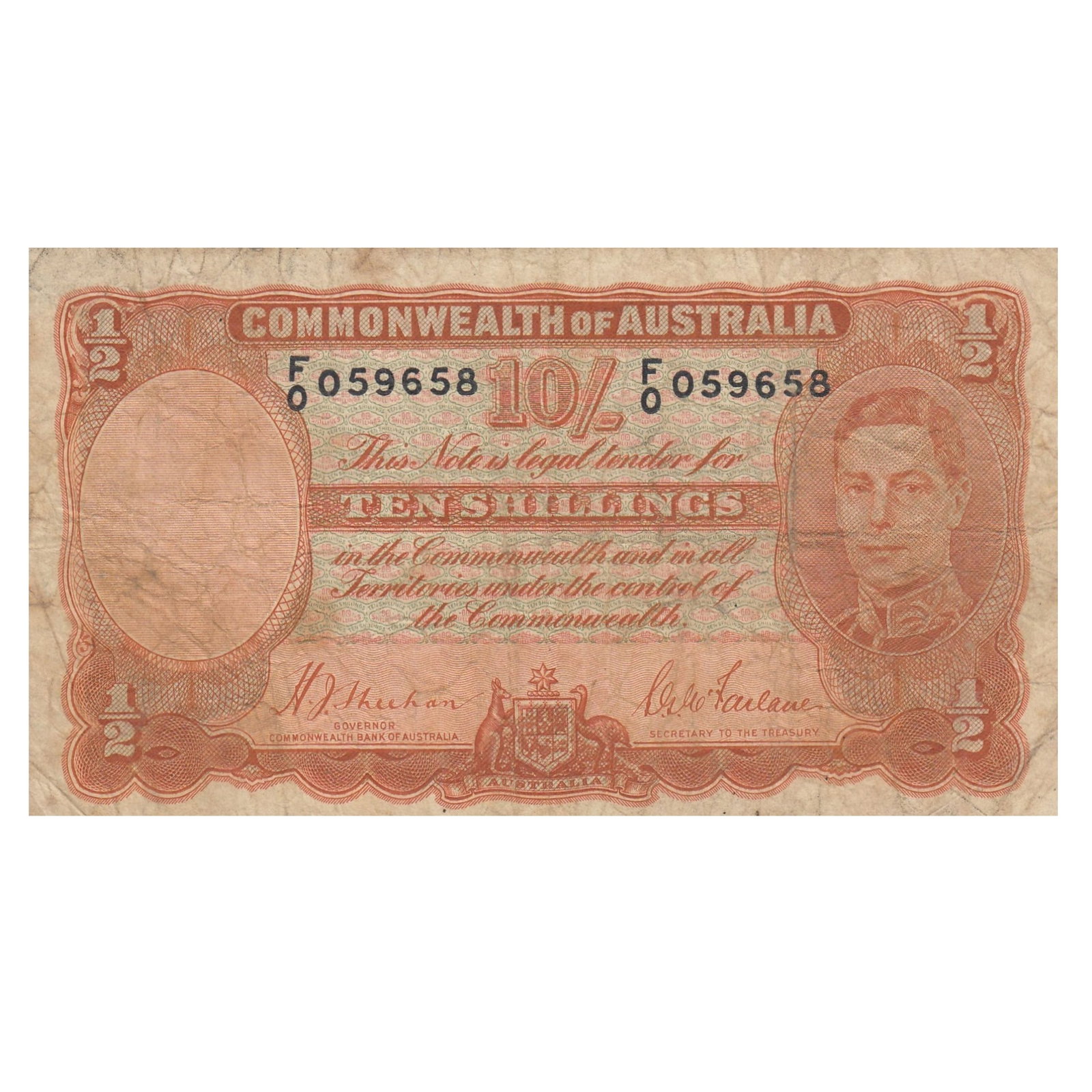 Australia 'Sheehan - McFarlane' 10/- (1939), Fine: Renniks# 12 : Serial# F/0 059658 Medium Coins, Monies & Stamps Exhibited Paper Money, Australia & New Zealand