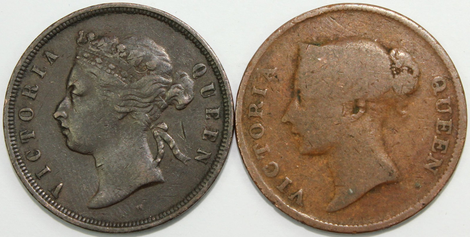 Straits Settlements 1862 & 1872 H Cents, VG & good VF (2 coins) - 2