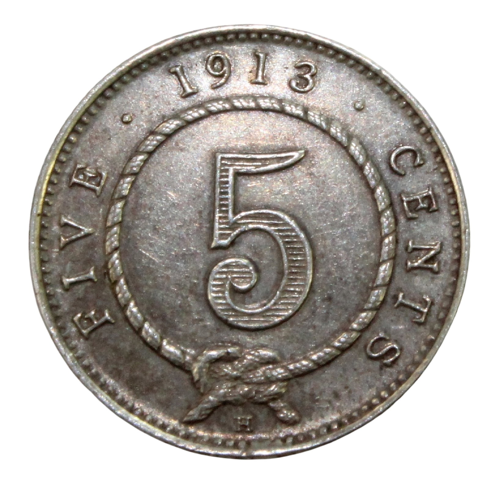Sarawak 1913 H Silver Five Cents, good Extremely Fine: Highest graded NGC MS64 & PCGS MS62 Medium Coins, Monies & Stamps Provenance Ex Mark Freehill Collection Literature NGC AU58 sold USD 140 (4/12)