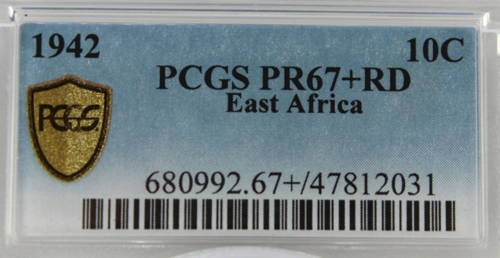 East Africa (British) 1942 (L) Proof Record 10c, PCGS PR67+RD (Pop 1) - Sole highest third party grd - 2