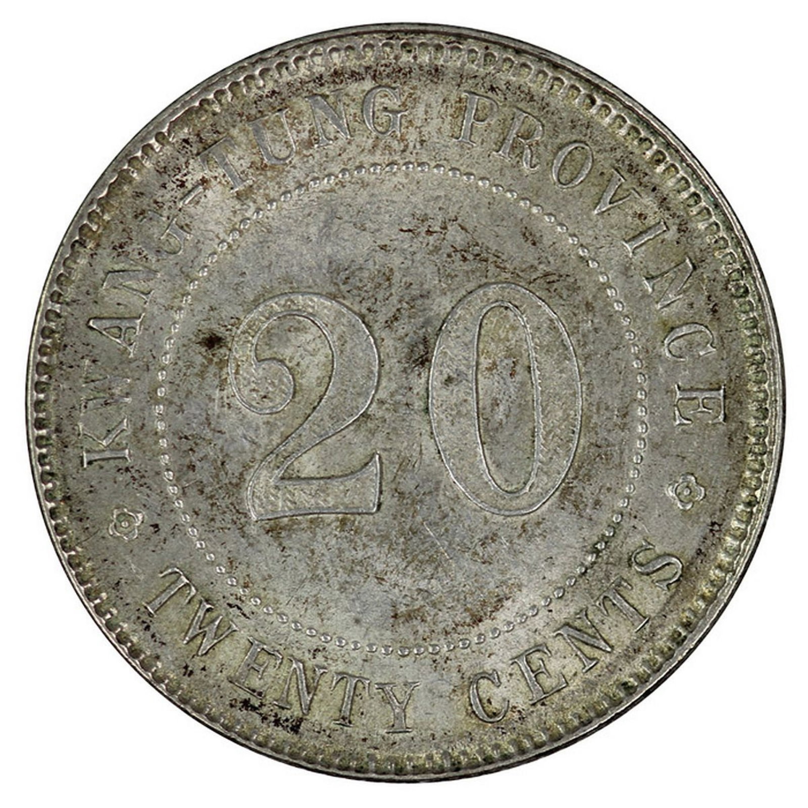 China (Kwangtung Province) (1920) 20 Cent, Choice Uncirculated: Year 9 Size . Medium Coins, Monies & Stamps