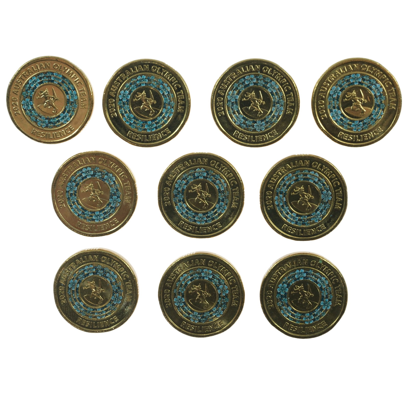 Australia 2020 'Tokyo Olympic Team - Resilience' Blue Coloured Al-Br $2, Uncirculated (10 coins): . Medium Coins, Monies & Stamps Exhibited Coins, Australia & New Zealand