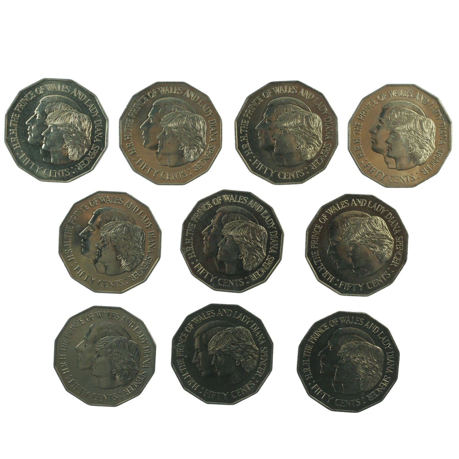 Australia 1981 'Royal Wedding' 50c, Choice Uncirculated (10 coins): Charles & Di Medium Coins, Monies & Stamps Exhibited Coins, Australia & New Zealand