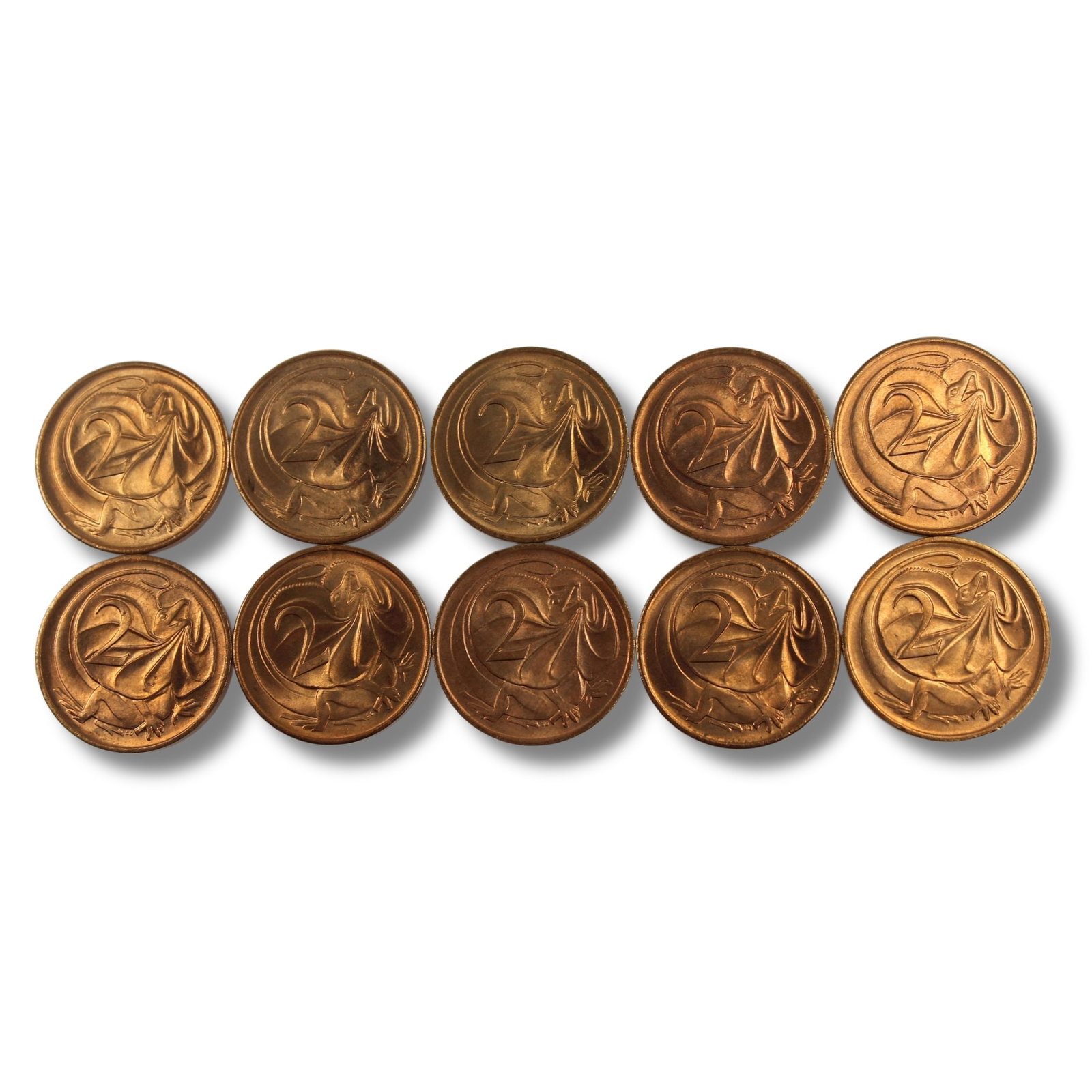 Australia 1974 Two Cents, Uncirculated (10 coins): Ex broken roll Medium Coins, Monies & Stamps Exhibited Coins, Australia & New Zealand