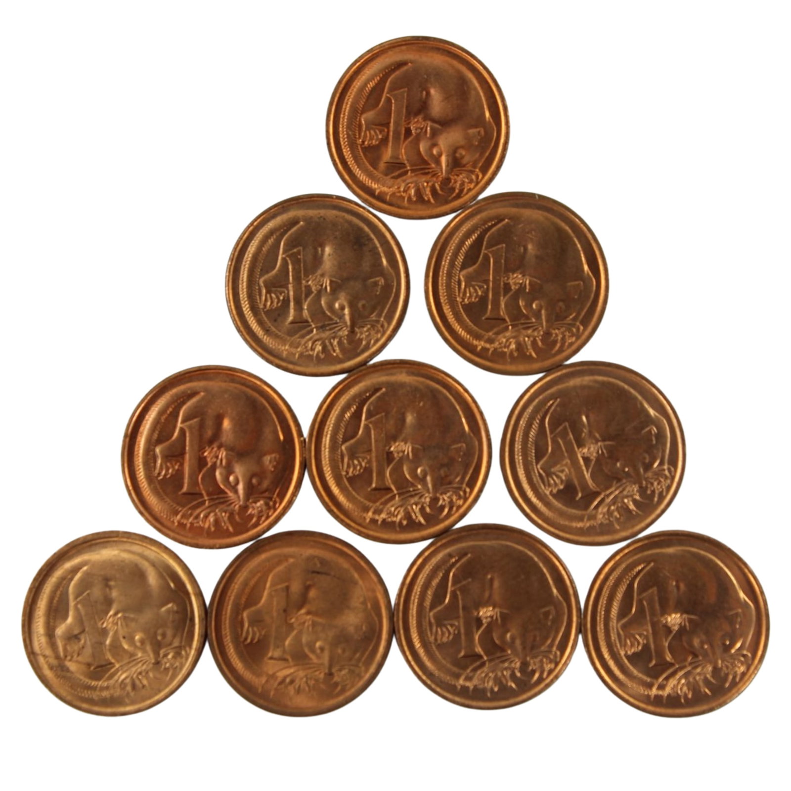 Australia 1966 (C) Cent, Choice Uncirculated (10 coins): Canberra Mint Medium Coins, Monies & Stamps Exhibited Coins, Australia & New Zealand