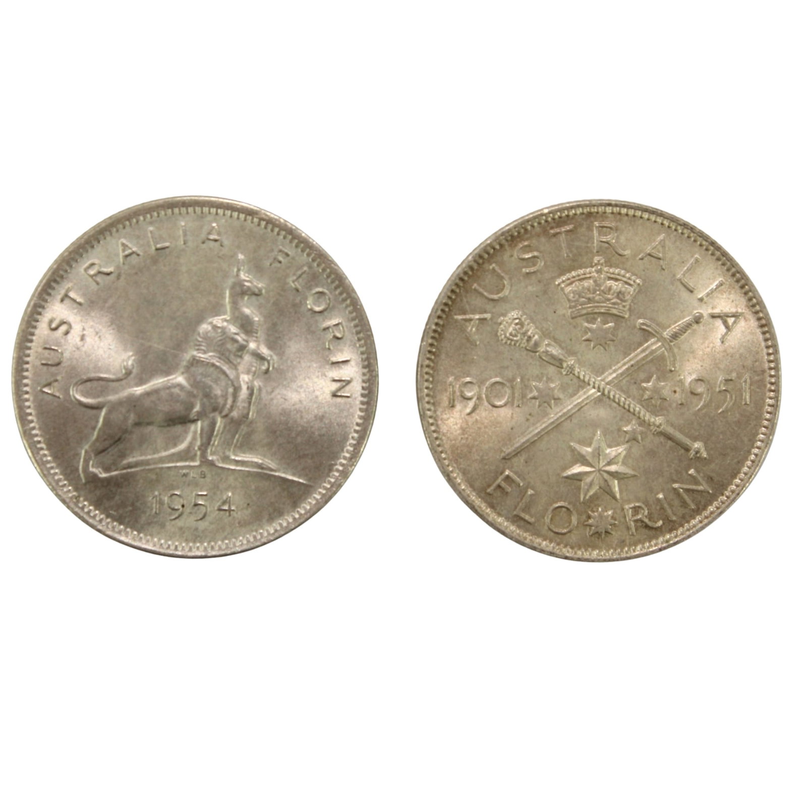 Australia 1951 'Jubilee' & 1954 'Royal Visit' 2/-'s, Choice Uncirculated: Commemoratives Size Combined ASW 0.3636 Troy oz Medium Coins, Monies & Stamps Exhibited Coins, Australia & New Zealand