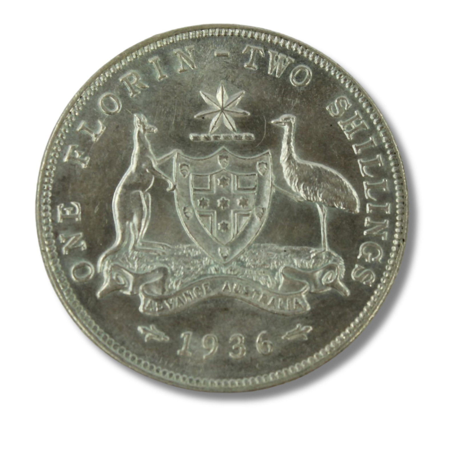 Australia 1936 2/-, Choice Uncirculated: George V Size ASW 0.3363 Troy oz Medium Coins, Monies & Stamps