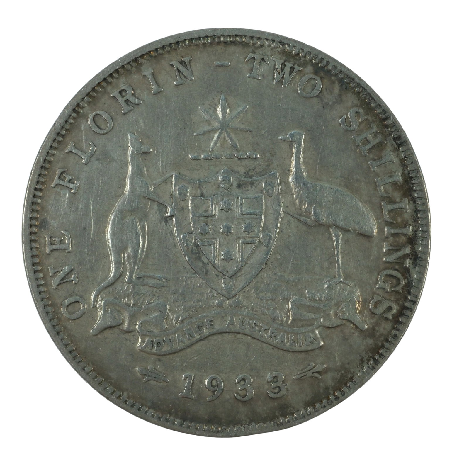 Australia 1933 2/-, about Fine / good Fine: Key Date Size ASW 0.3383 Troy oz Medium Coins, Monies & Stamps Exhibited Coins, Australia & New Zealand