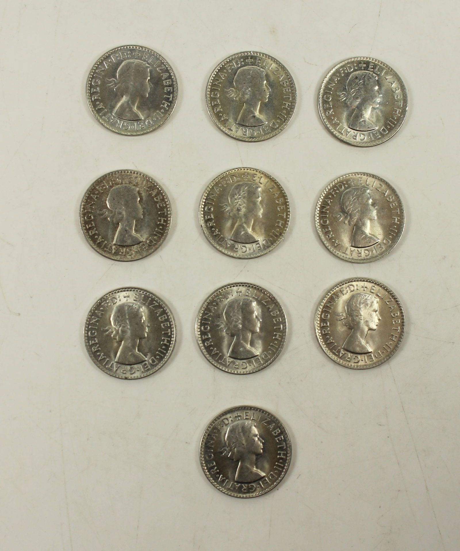 Australia 1963 Silver (500) 3d's, Choice Uncirculated (10 coins) - 2